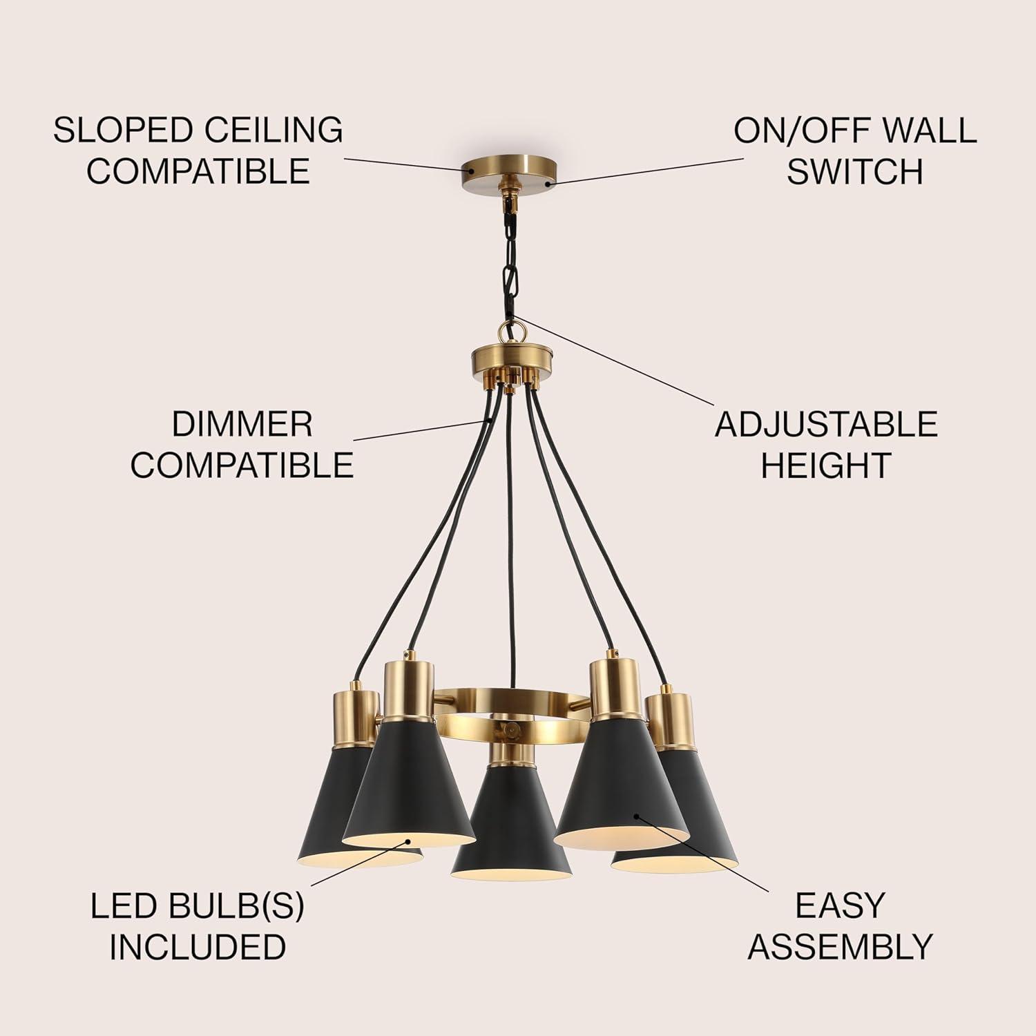 Markle 22" 5-Light Metal LED Chandelier, Black/Brass Gold