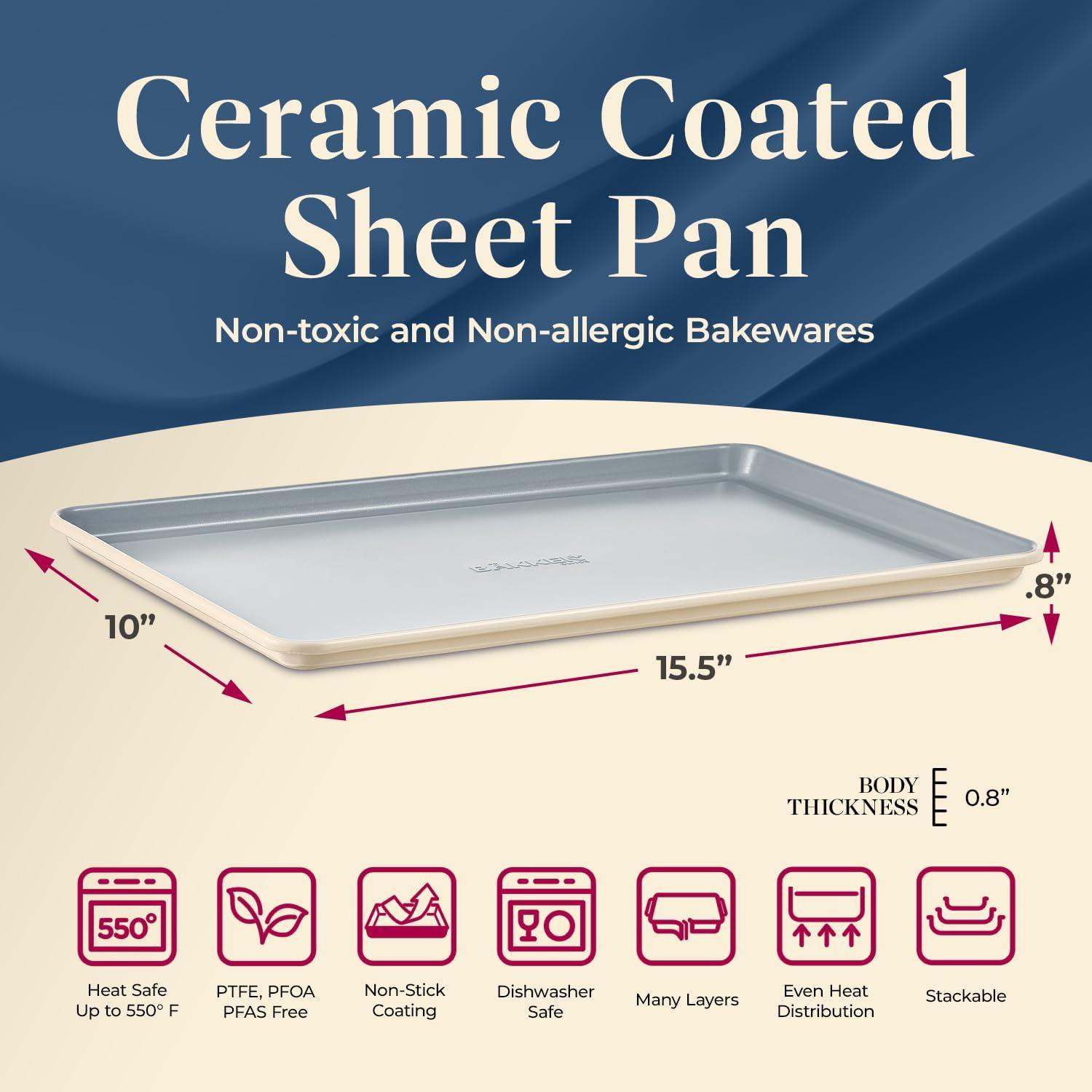 Premium Non-Stick Ceramic Baking Sheet Pan - Aluminized Steel with Ceramic Non-Stick Coating, PFOA & PFAS Free - Non-Toxic, Perfect for Baking, Roasting, and More - Medium Size (15.5" x 10") – Cream