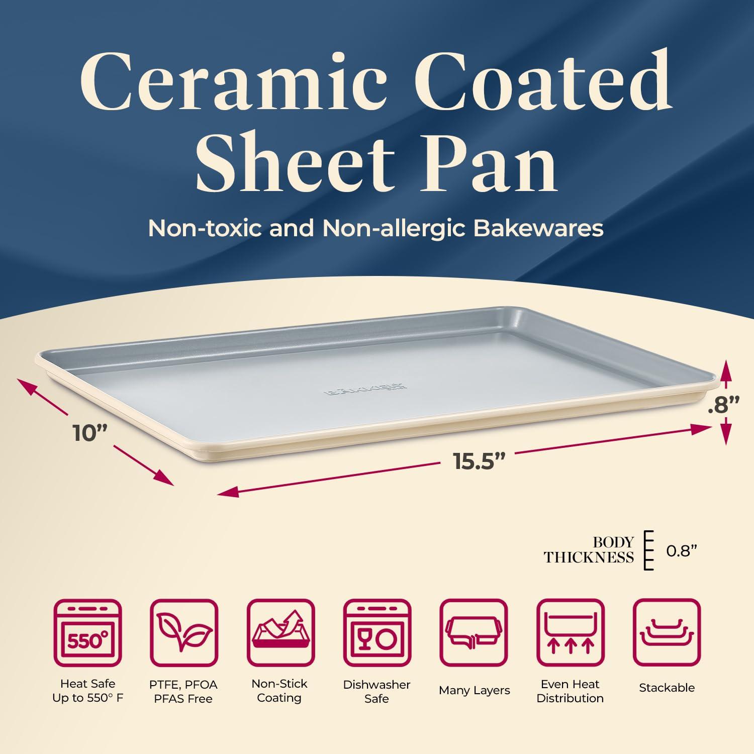 Premium Non-Stick Ceramic Baking Sheet Pan - Aluminized Steel with Ceramic Non-Stick Coating, PFOA & PFAS Free - Non-Toxic, Perfect for Baking, Roasting, and More - Medium Size (15.5" x 10") – Cream