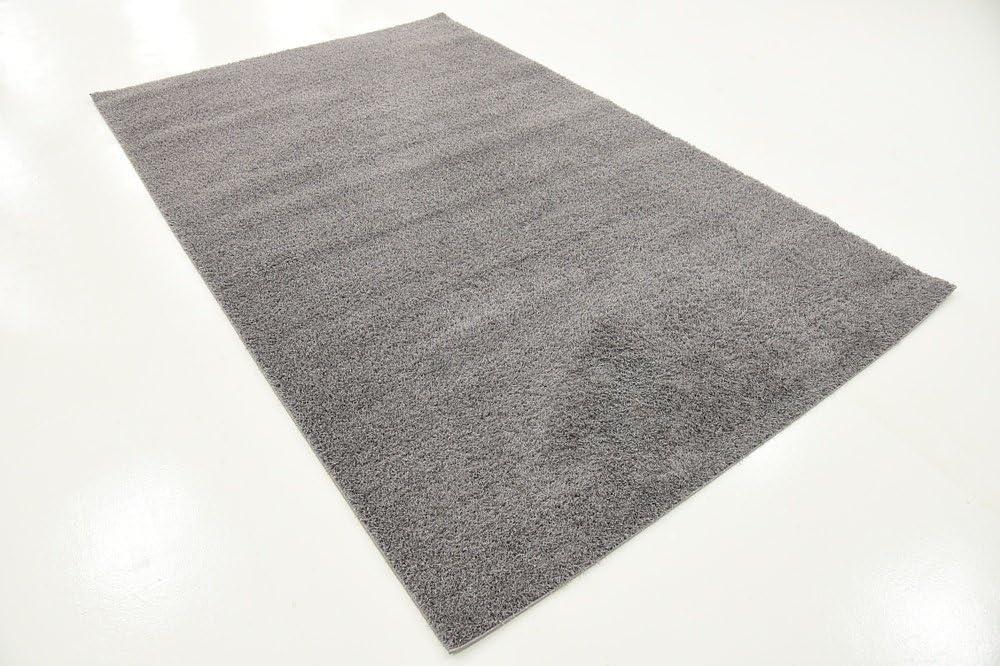 Unique Loom Sky Studio Solid Shag Rug Dark Gray/Gray 5' 1" x 8' Rectangle Solid Minimalist Perfect For Living Room Bed Room Dining Room Office