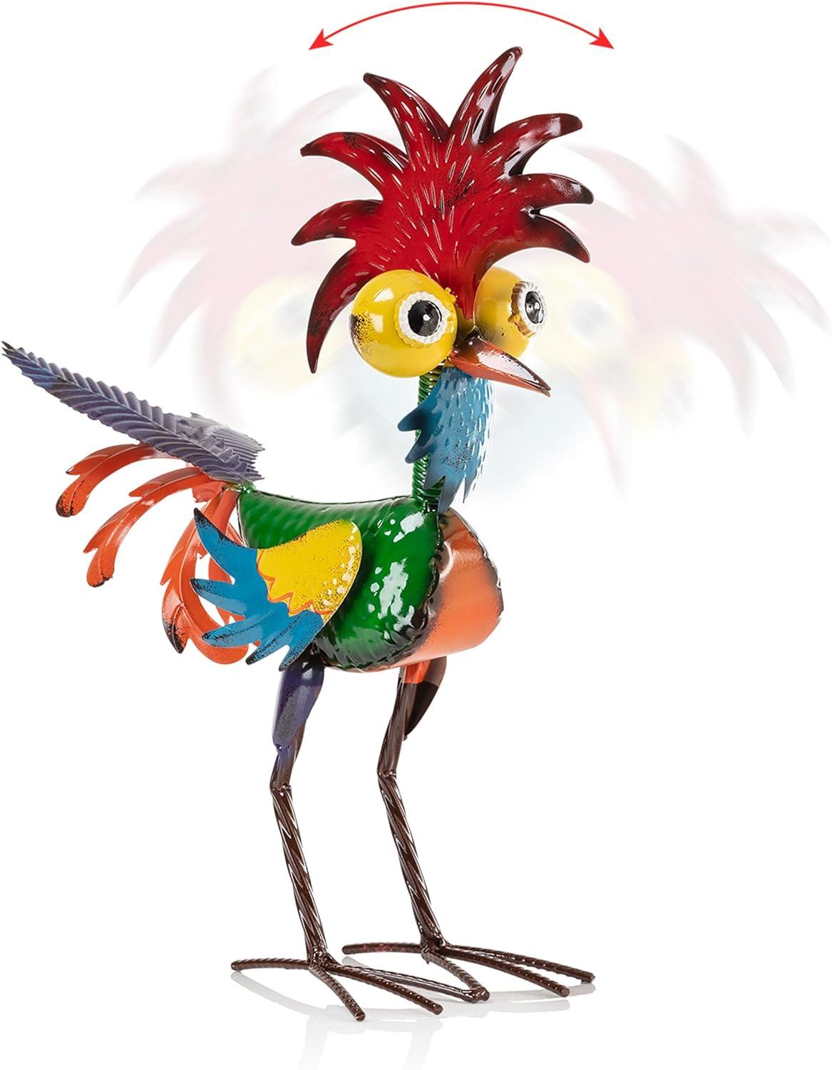 18" Multicolor Metal Rooster Lawn Decoration