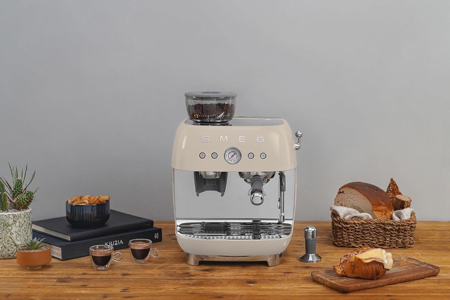 SMEG Cream Semi-Automatic Coffee and Espresso Machine with Milk Frother