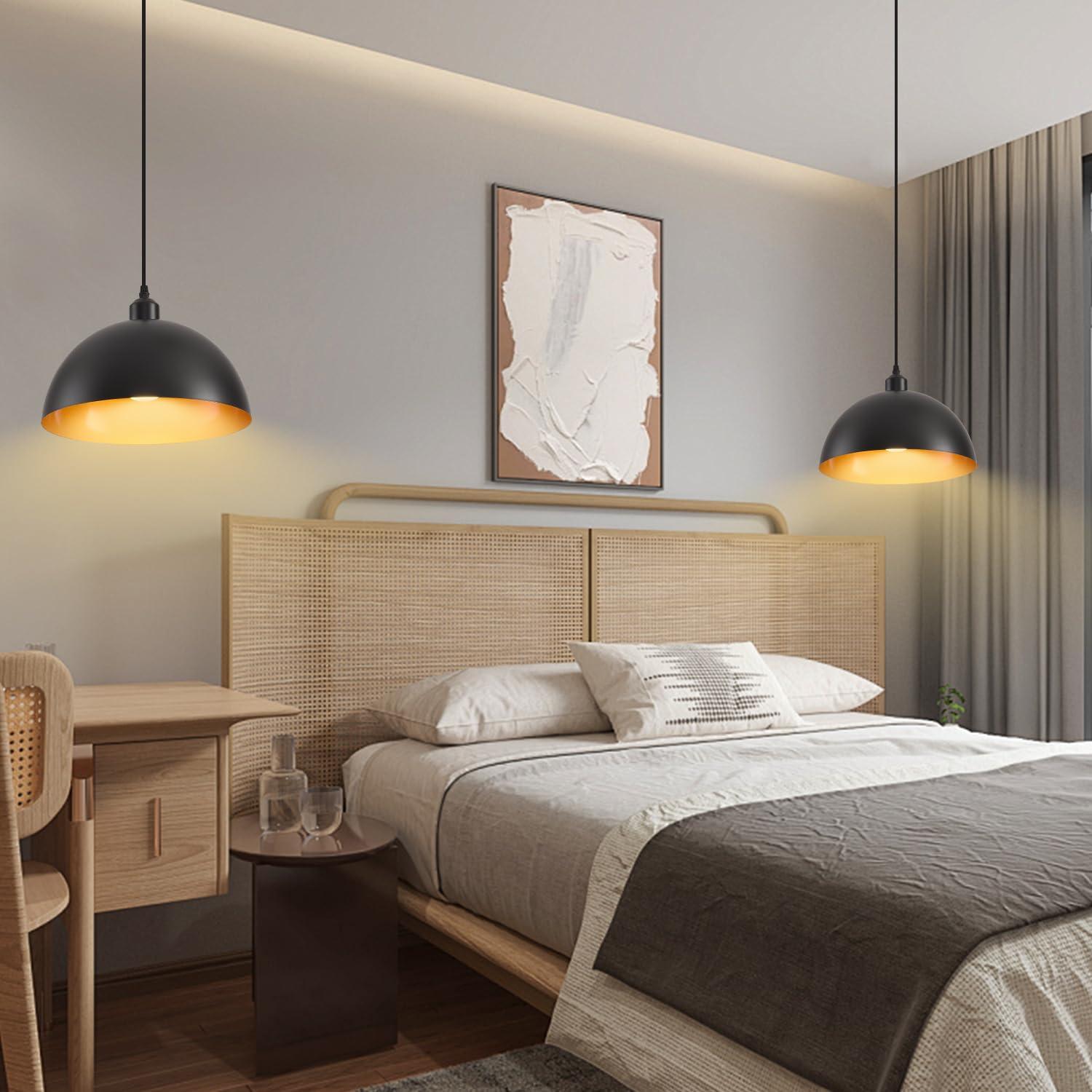 2-Pack Black Pendant Lights, 11.81'' Modern Pendant Lights Kitchen Island, Dome Large Pendant Light for Dining Room Foyer Bedroom Entryway Hallway Light Fixtures