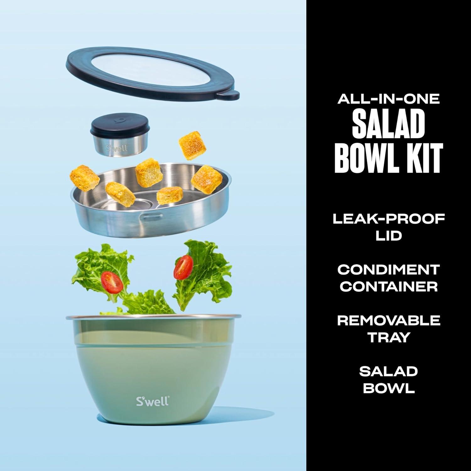 S'well 64oz Salad Bowl Kit Sage: Stainless Steel, Leakproof, Dishwasher-Safe, Salad Container with Lid