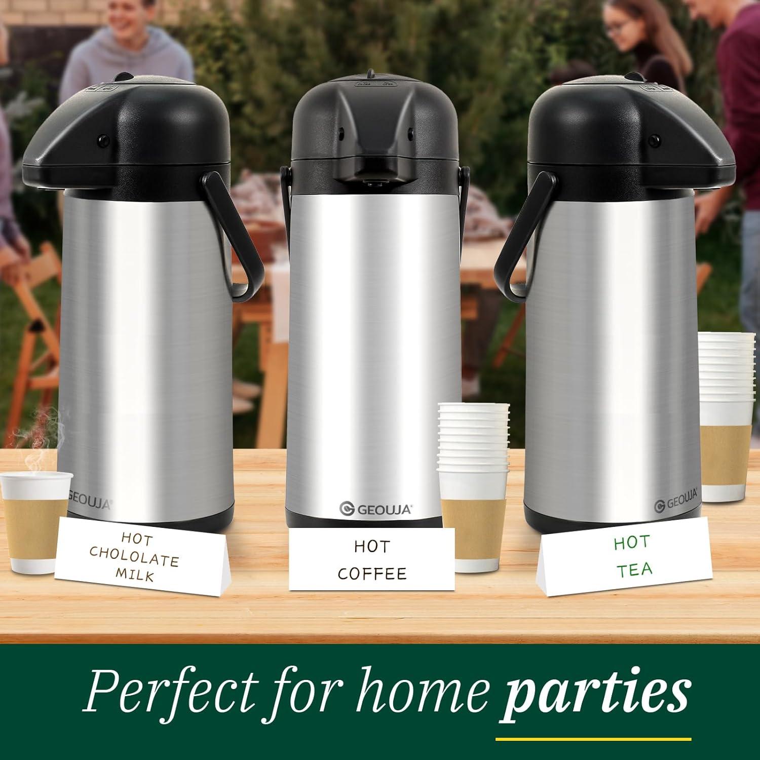 Airpot Coffee Carafe for Keeping Hot - 102 OZ/ 3L Large Coffee Dispenser with Pump - Insulated Stainless Steel Thermos Urn for Hot Drinks Water Tea Chocolate - Thermal Beverage Dispenser for Parties