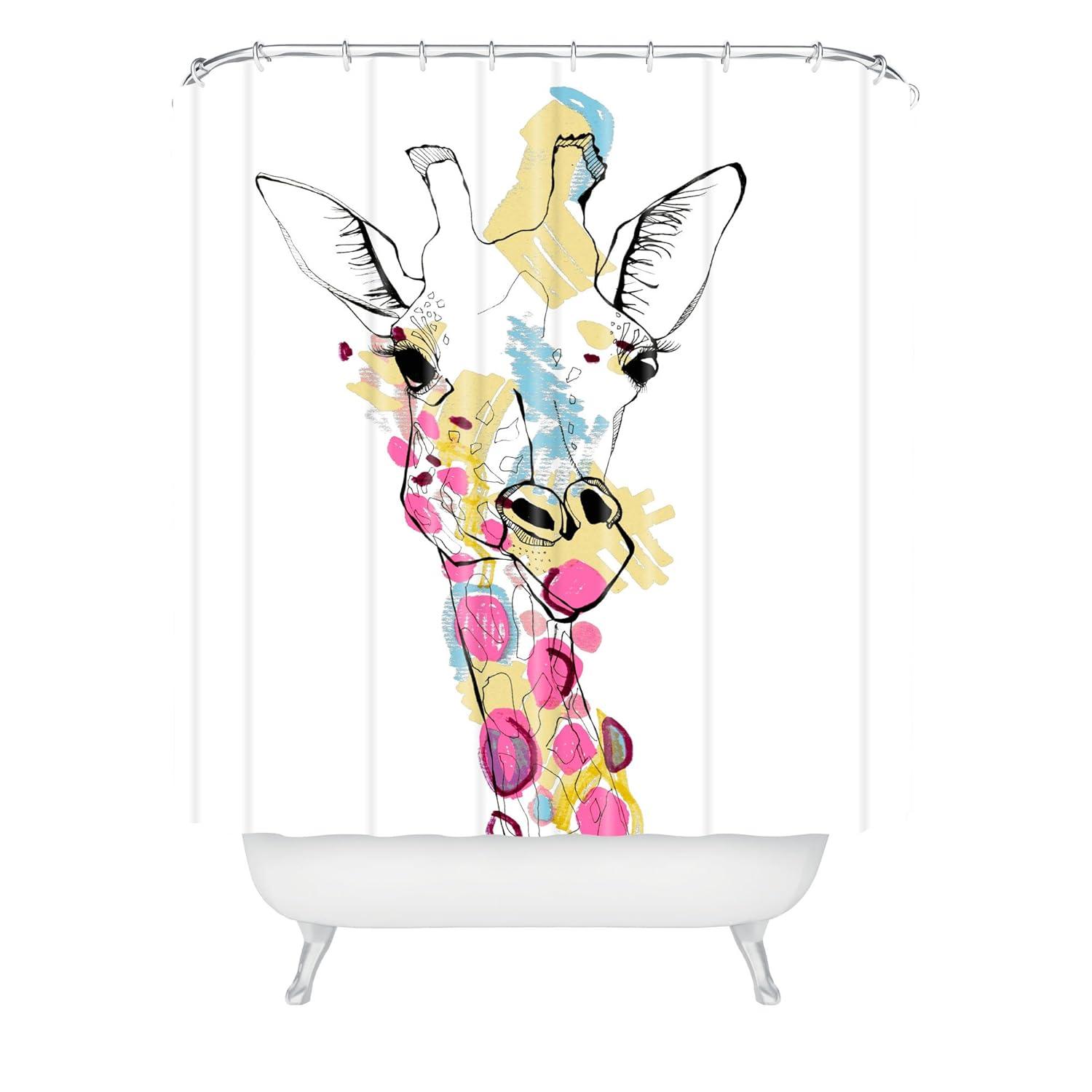 Giraffe Shower Curtain Ivory - Deny Designs: Polyester Microfiber, Machine Washable, Buttonhole Top