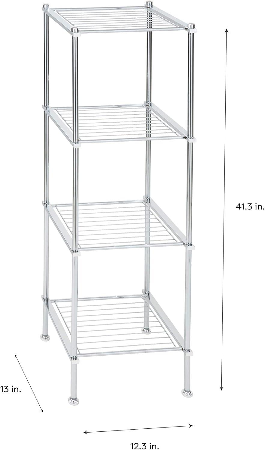 4 Tier Metro Collection Shelf Chrome - Organize It All: Metal Linen Tower, Universal Storage Organizer, 40" High