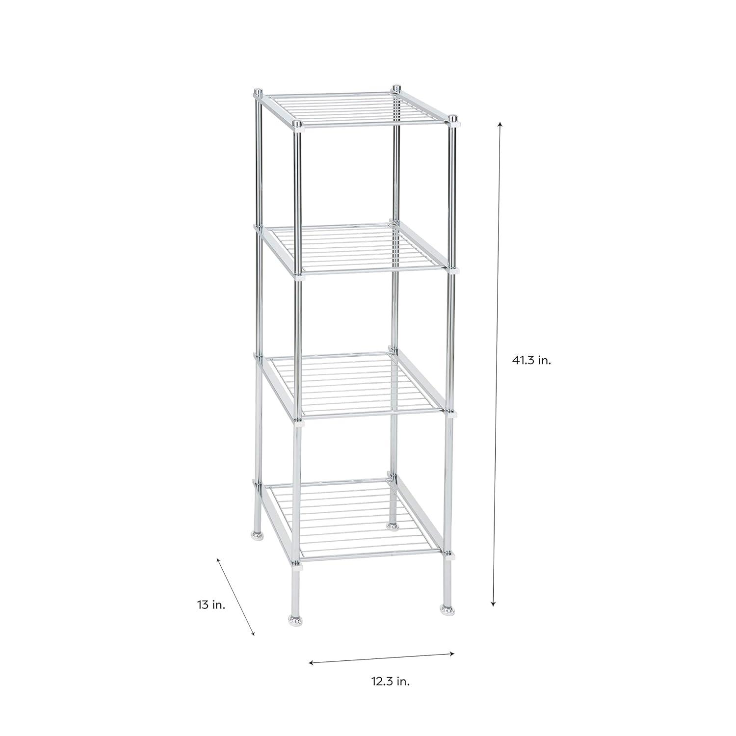 4 Tier Metro Collection Shelf Chrome - Organize It All: Metal Linen Tower, Universal Storage Organizer, 40" High