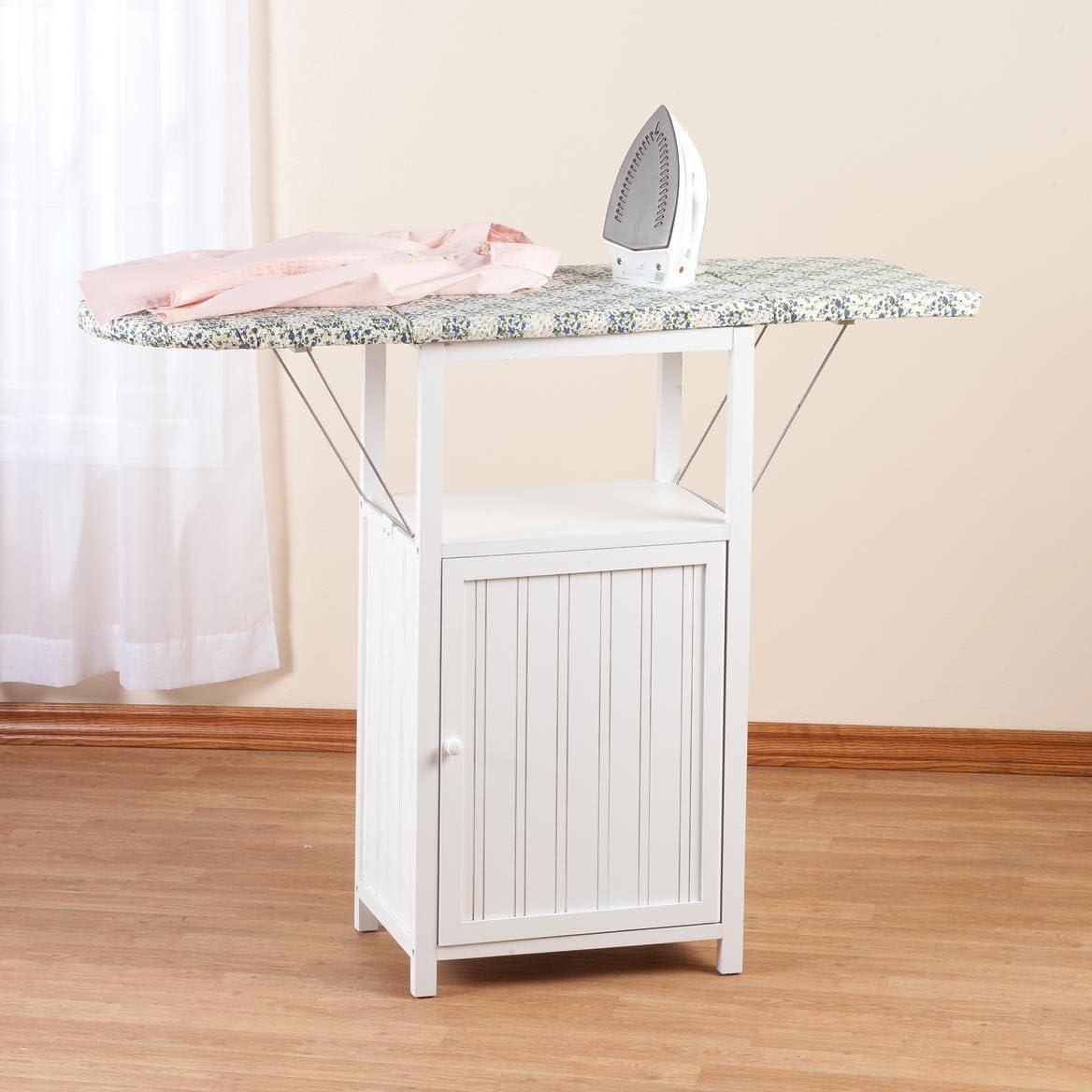 OakRidge Deluxe Ironing Board with Storage Cabinet, Perfect for Small Spaces with Extra Storage, Folding Station, Crafted with 100% Durable Wood, White Design – Measures 36.5" H x 15.5" W x 23" L