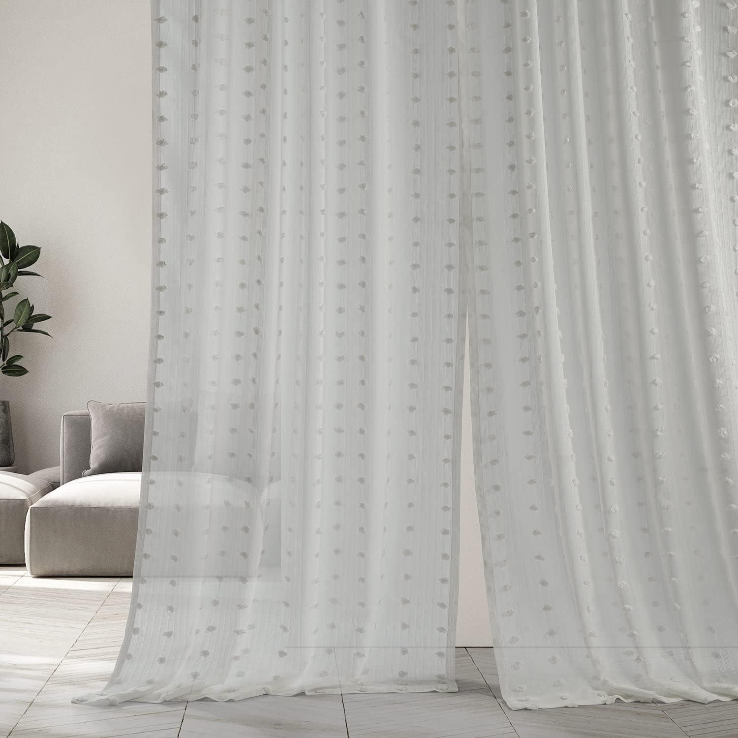 Strasbourg Dot Patterned Faux Linen Sheer Curtain (1 Panel), Strasbourg Dot, 50W X 96L