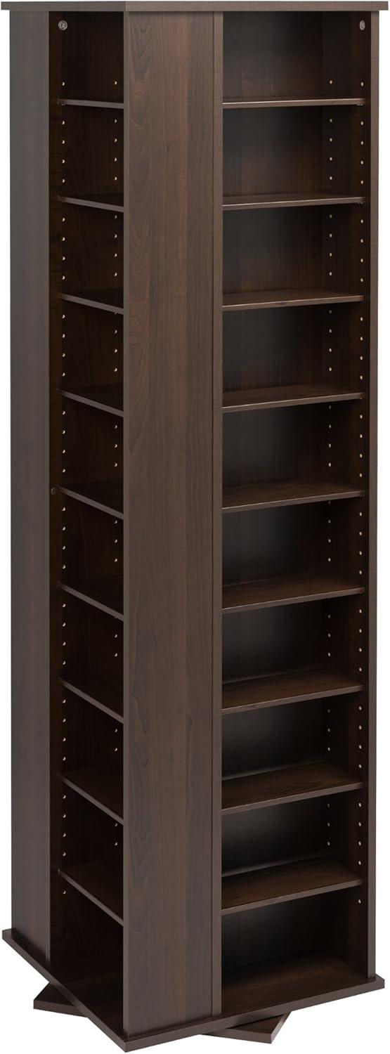 Prepac 4 Sided Spinning Media Storage - Espresso: Holds 1040 CDs, 476 DVDs, Mid-Century Modern Media Tower