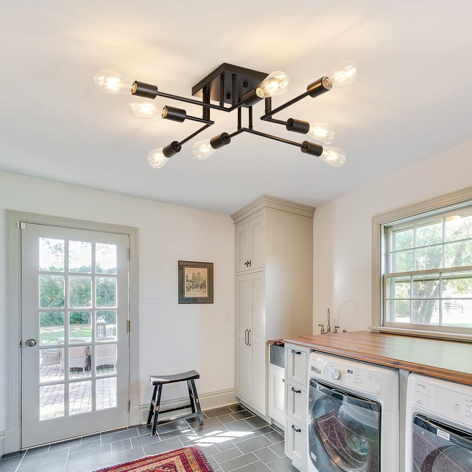 Aiwen 8 Lights Metal Sputnik Semi Flush Mount Ceiling Lamp Modern Home Decoration Light Fixture