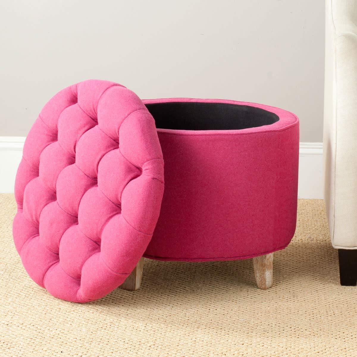 Amelia Tufted Storage Ottoman - Navy - Safavieh