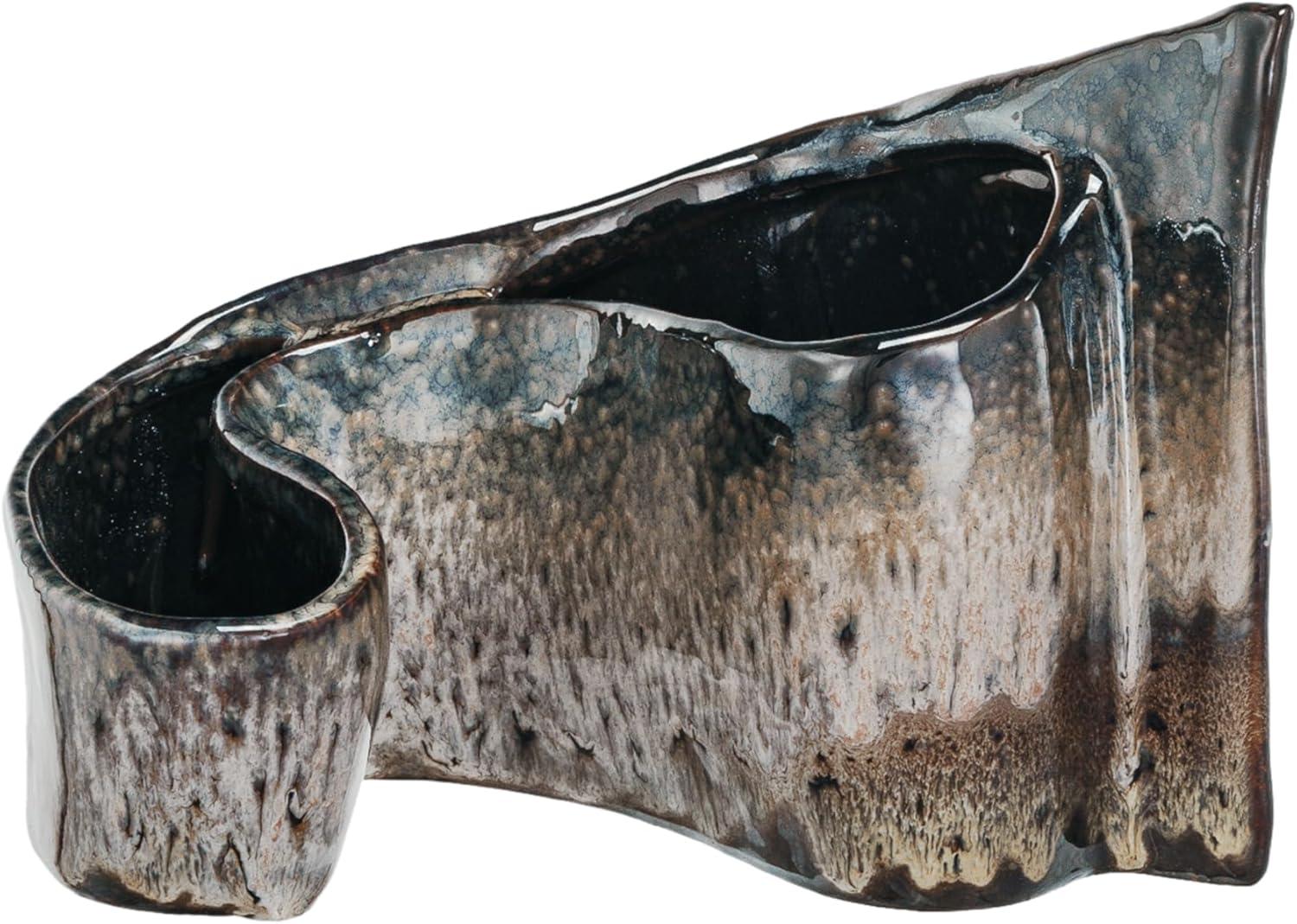 Bloomingville Artisanal Dual-Section Stoneware Planter, Multicolor
