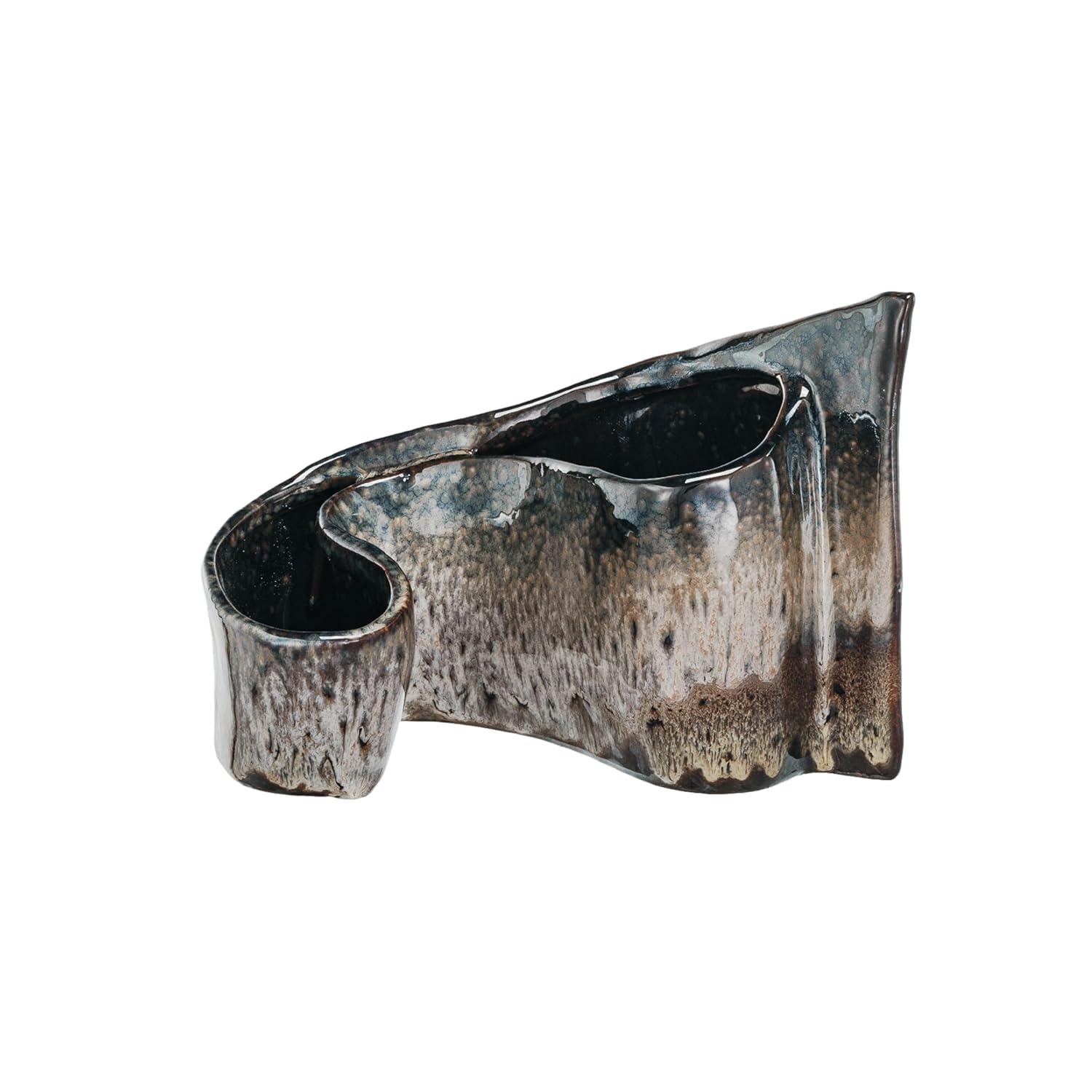 Bloomingville Artisanal Dual-Section Stoneware Planter, Multicolor