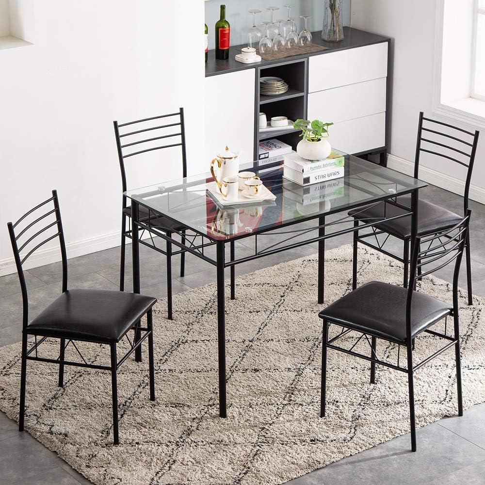 Modern Black Metal and Glass 5-Piece Dining Set