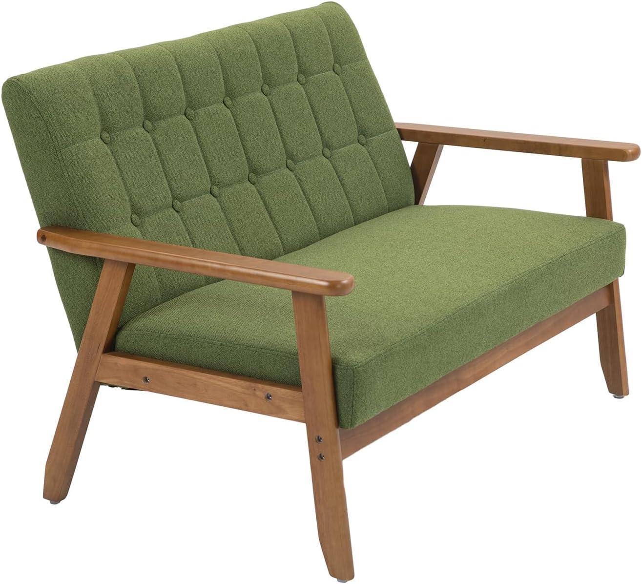 Small Modern Loveseat Sofa, Mid Century Upholstered Linen 2-Seat Couch, Love Seat for Living Room, Bedroom and Small Space (Green)