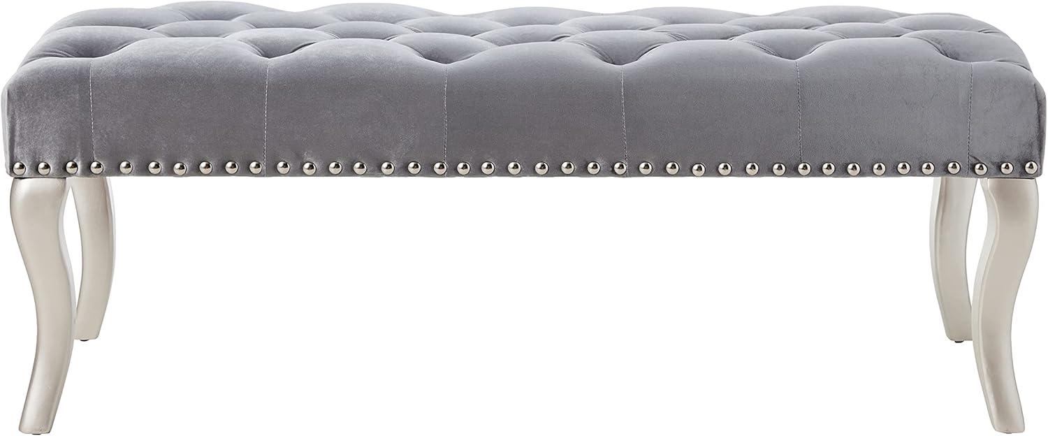 Roundhill Furniture Decor Maxem Fabric Upholstered Bench with Nailhead Gray