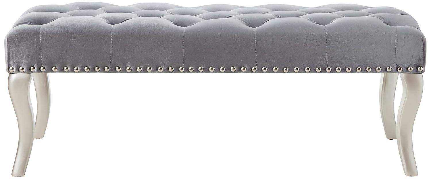 Roundhill Furniture Decor Maxem Tufted Fabric Upholstered Seat with Nailhead Trim Bench, Gray