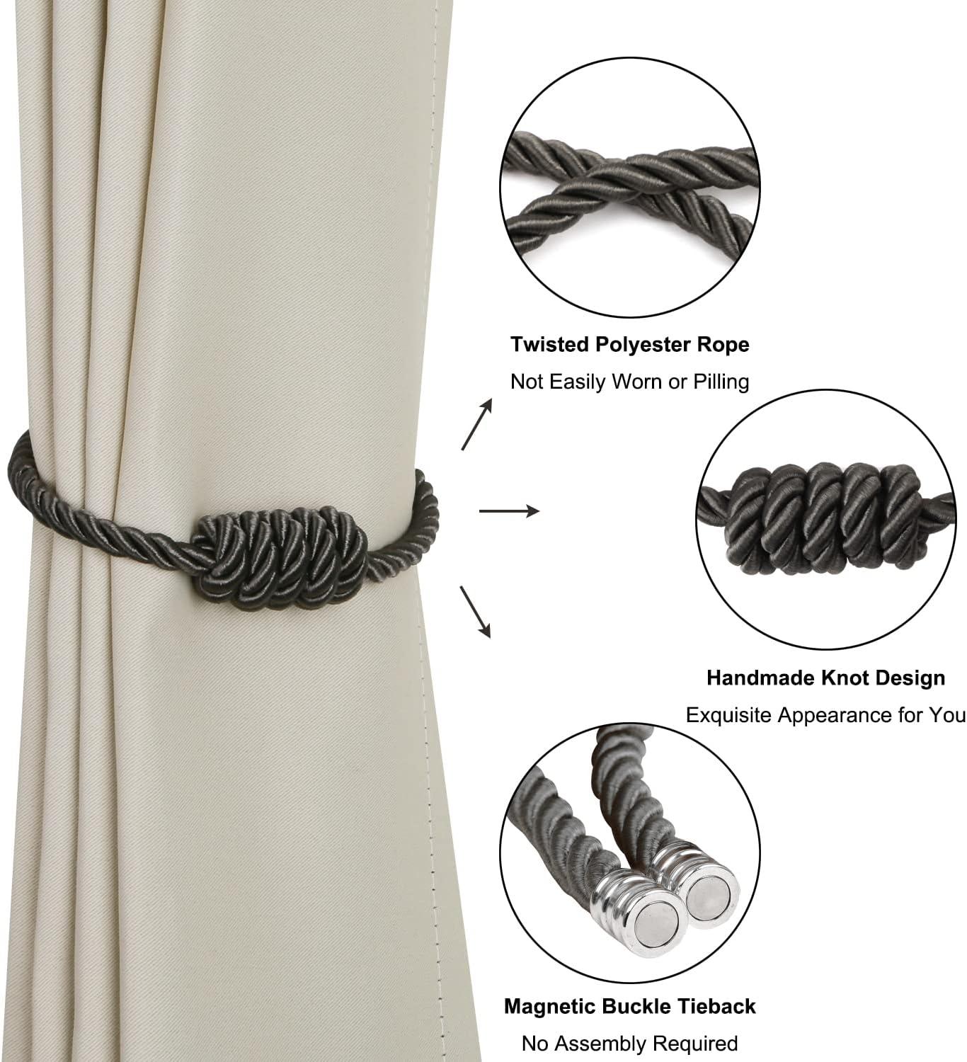 QIUYI Magnetic Jute Curtain Tiebacks, Decorative Drapery Holdbacks Bohemian Style Woven Tie-Backs with Exquisite Knot (Jute, 2 Pack)