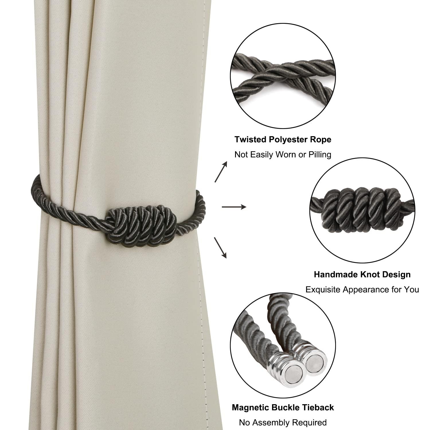 QIUYI Magnetic Jute Curtain Tiebacks, Decorative Drapery Holdbacks Bohemian Style Woven Tie-Backs with Exquisite Knot (Jute, 2 Pack)