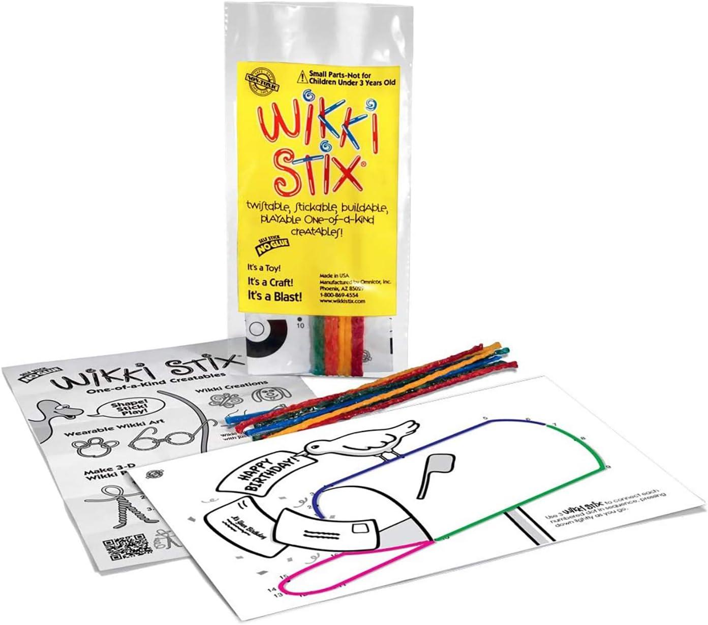 Wikki Stix Birthday Fun Favors, pack of 20 individual fun favors, each with 12 Wikki Stix and a birthday themed play sheet, Made in the USA