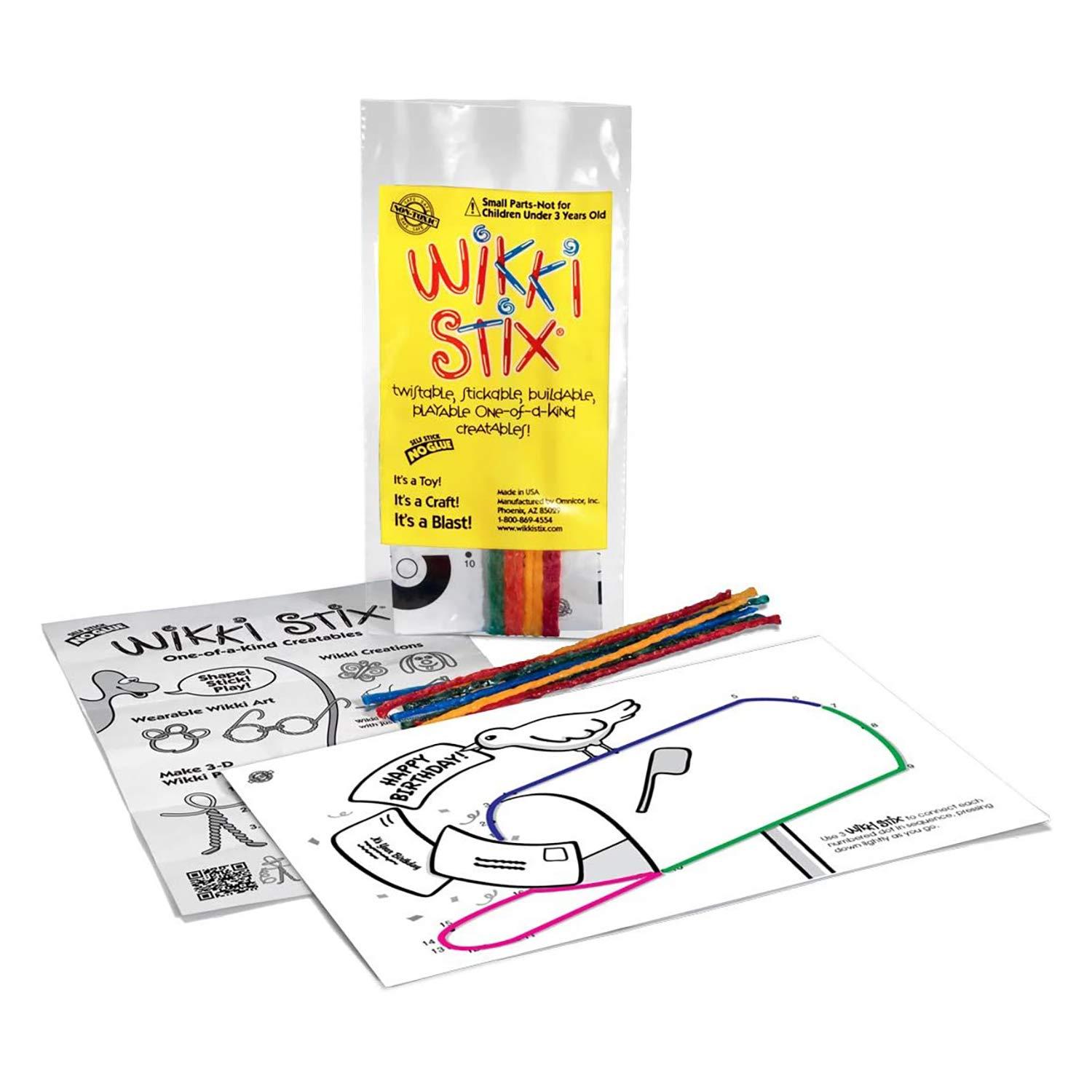 Wikki Stix Birthday Fun Favors, pack of 20 individual fun favors, each with 12 Wikki Stix and a birthday themed play sheet, Made in the USA