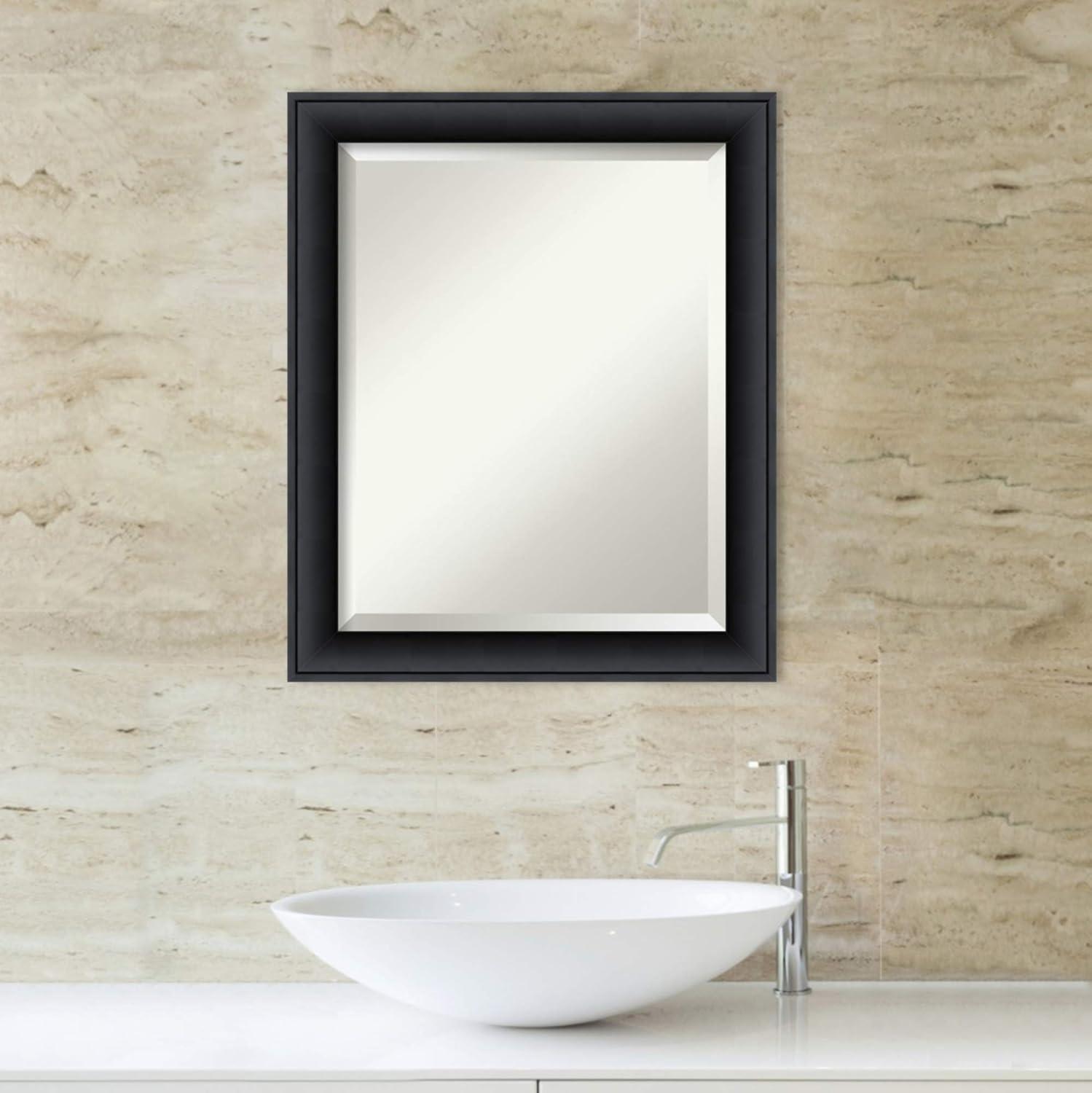 Amanti Art Beveled Wood Bathroom Wall Mirror - Nero Black Frame Outer Size: 19 x 23 in