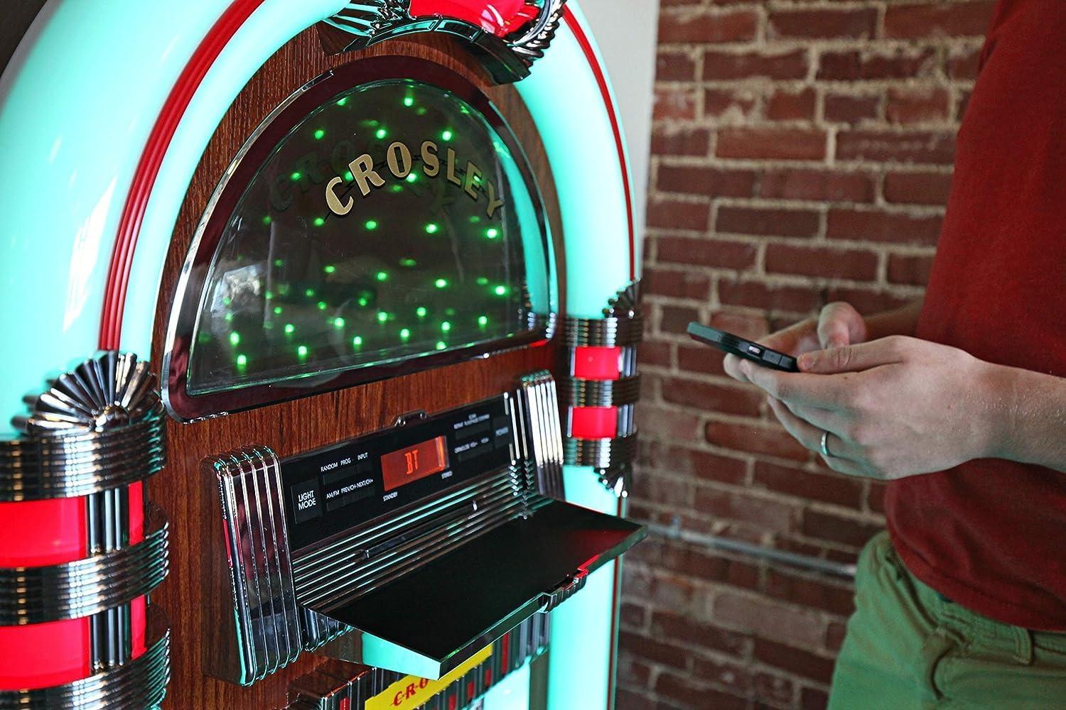 Walnut Bluetooth Jukebox with AM/FM Radio and CD Player