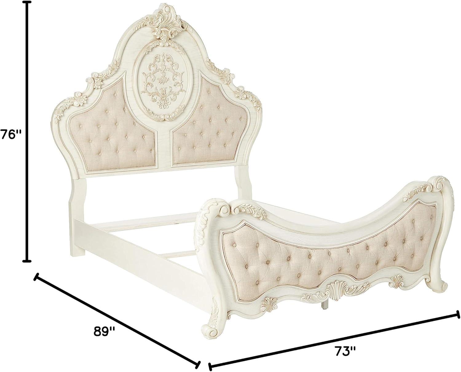 Acme Furniture Vintage Queen Traditional Panel Bed, Beige/Antique White
