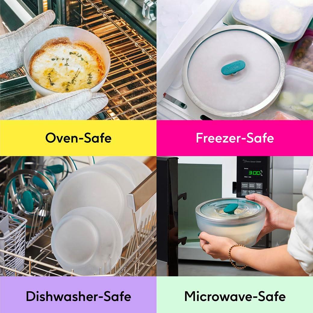 Large Frosted Glass Microwave Cookware Set with Silicone-Rimmed Lids