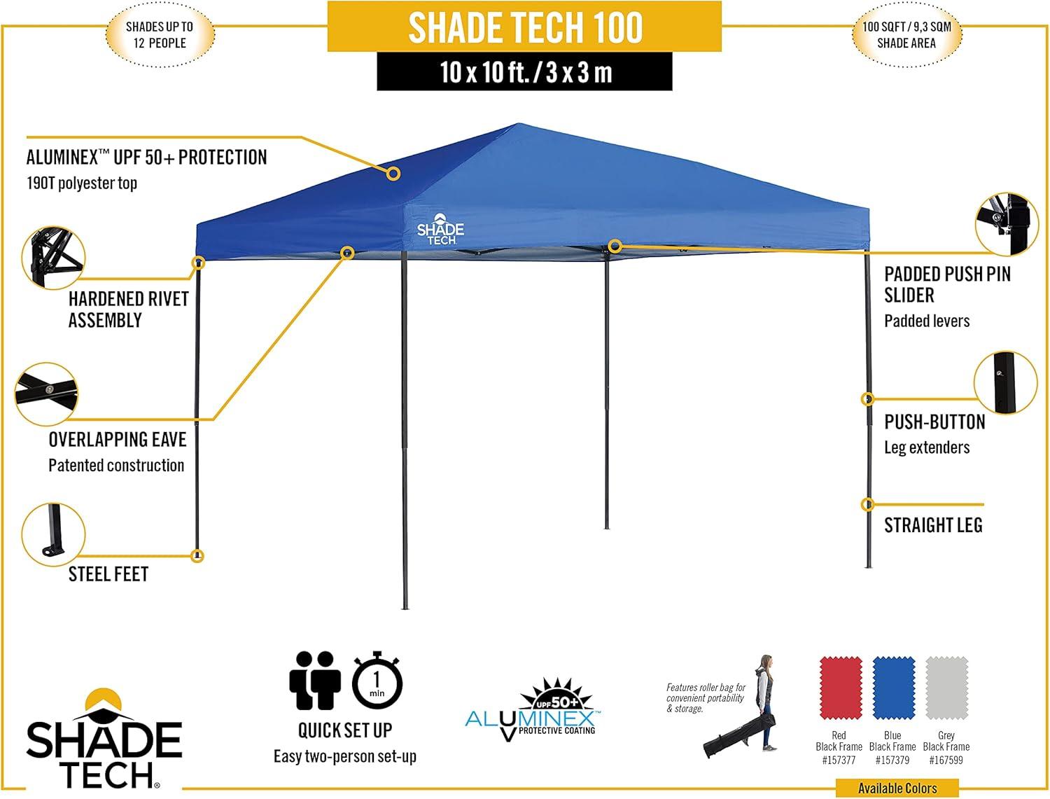 QuikShade Shade Tech Shade 10' x 10' Shade Tech 100 Square Feet of Shade Straight Leg Base Outdoor Pop-up Canopy