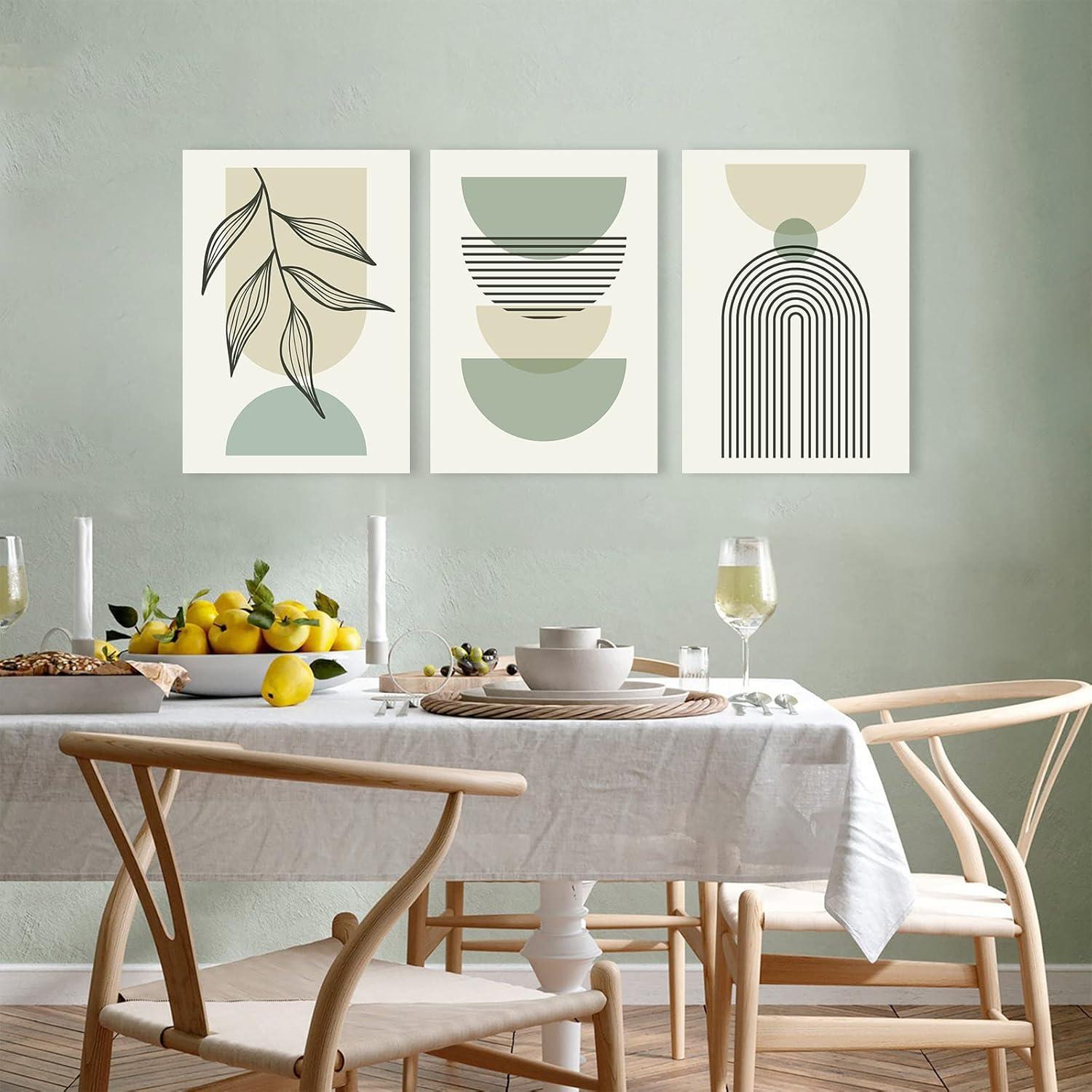 Sage Green Abstract Boho Canvas Wall Art Set