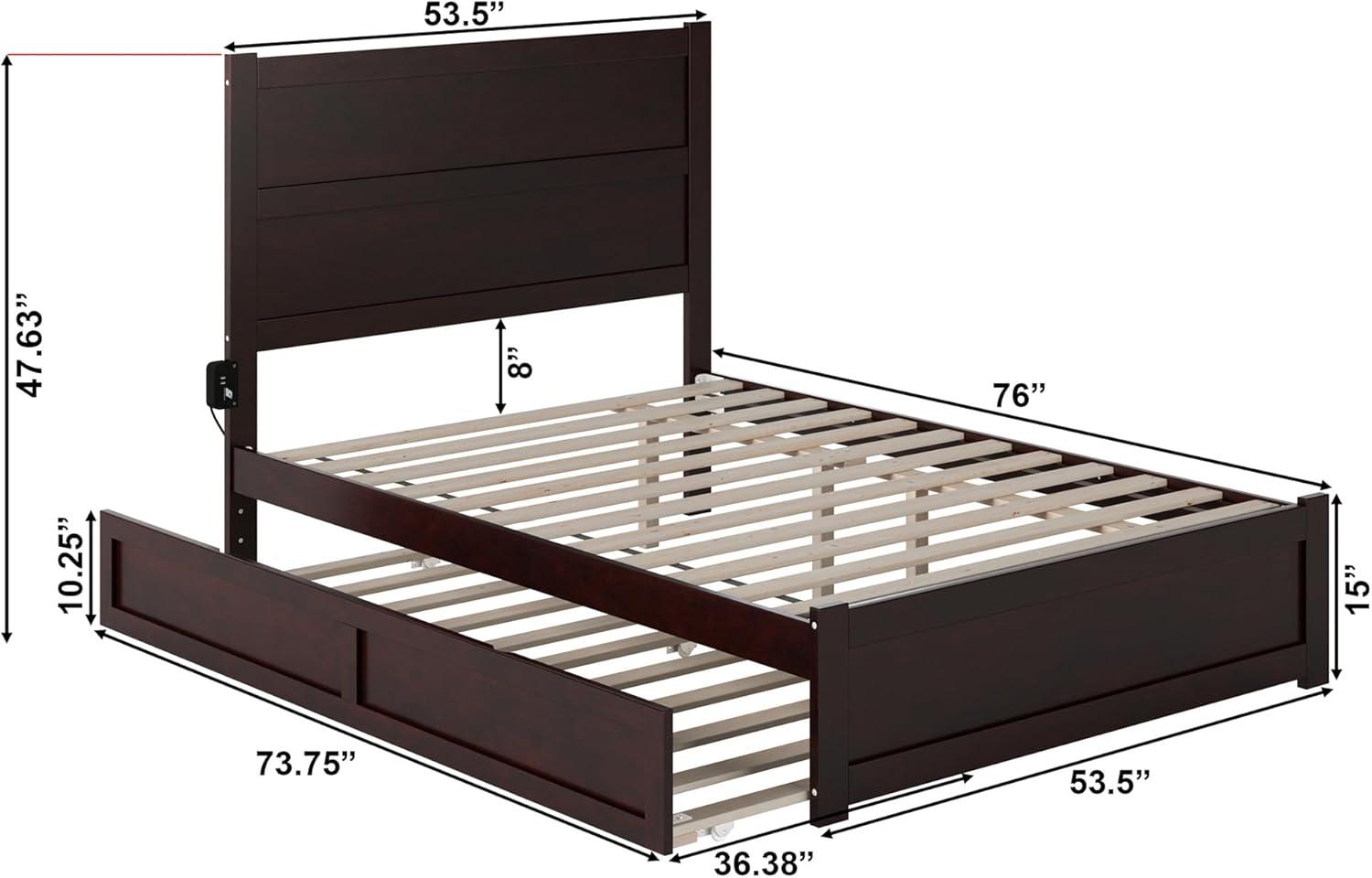 Espresso Full Wood Platform Bed with Trundle and Headboard