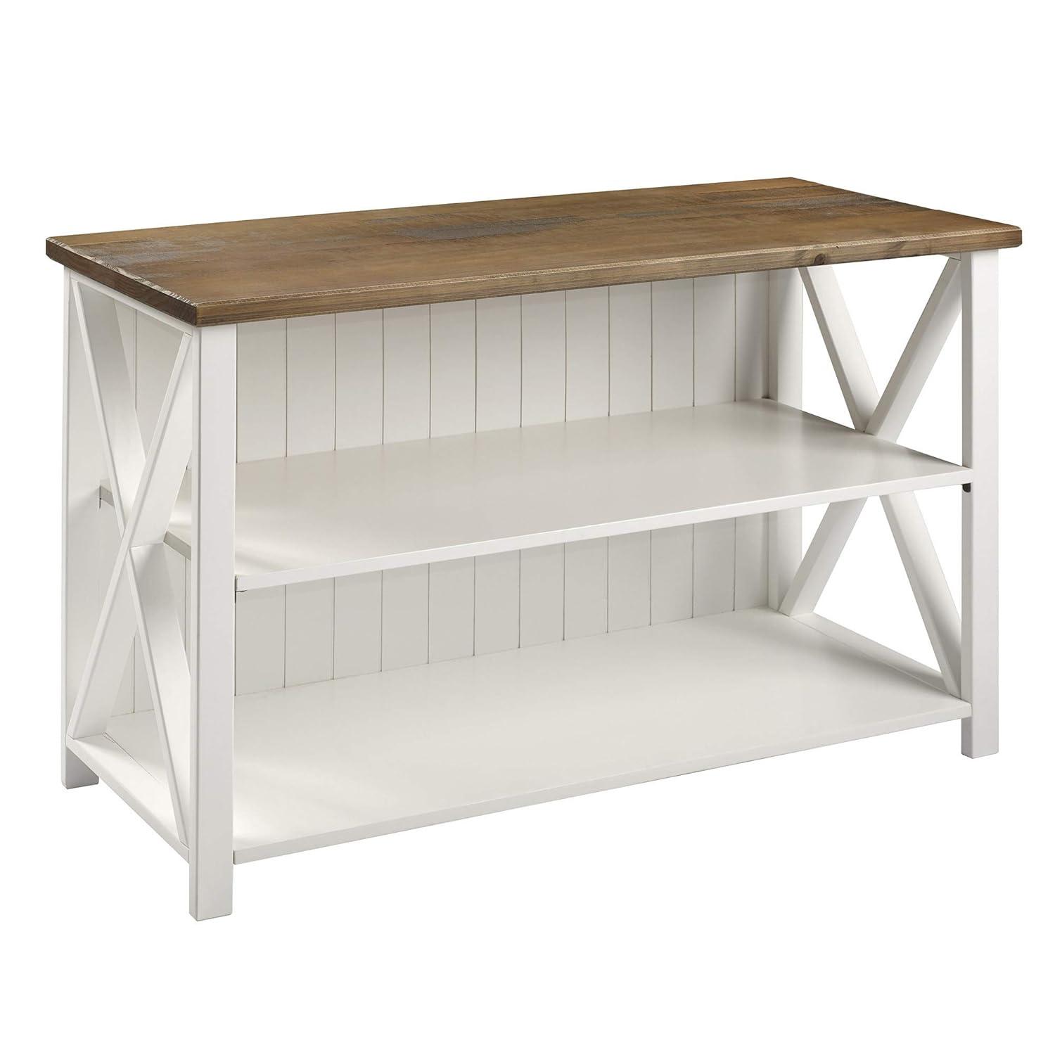 52" Solid Wood Farmhouse Storage Console - White/Reclaimed Barnwood
