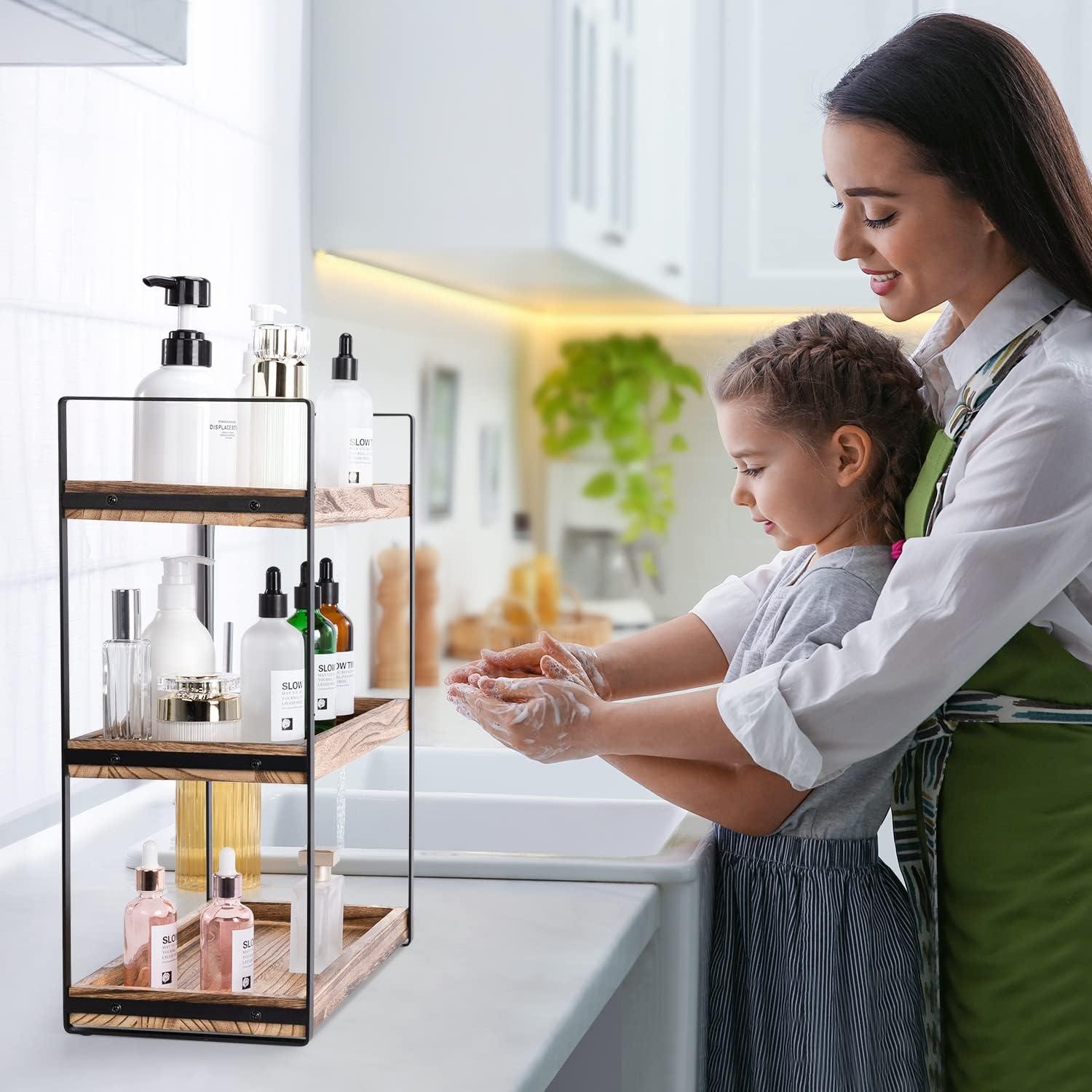 3-Tier Countertop Organizer for Counter Stylish Wood Vanity Shelf Storage - The Perfect Addition to Your Bathroom Decor