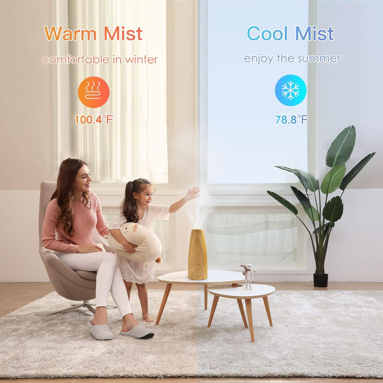 Light Wood Ultrasonic Cool and Warm Mist Humidifier with Remote