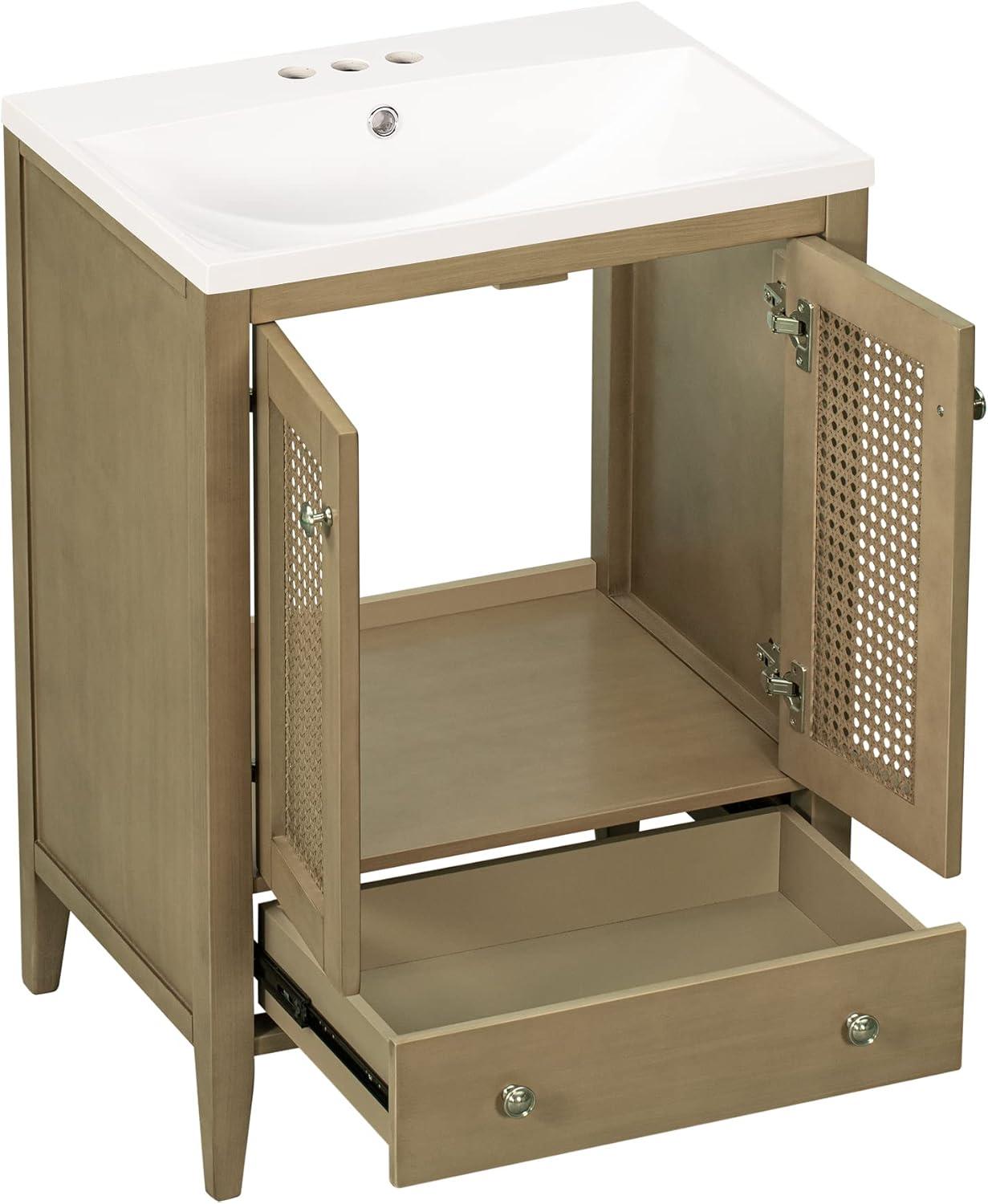 Natural Wood 24" Bathroom Vanity with Ceramic Basin