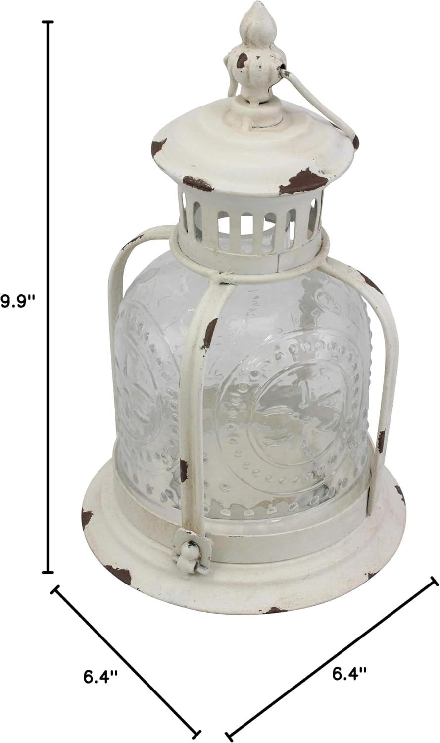 Stonebriar Indoor 10" Vintage Metal and Glass Candle Lantern, White