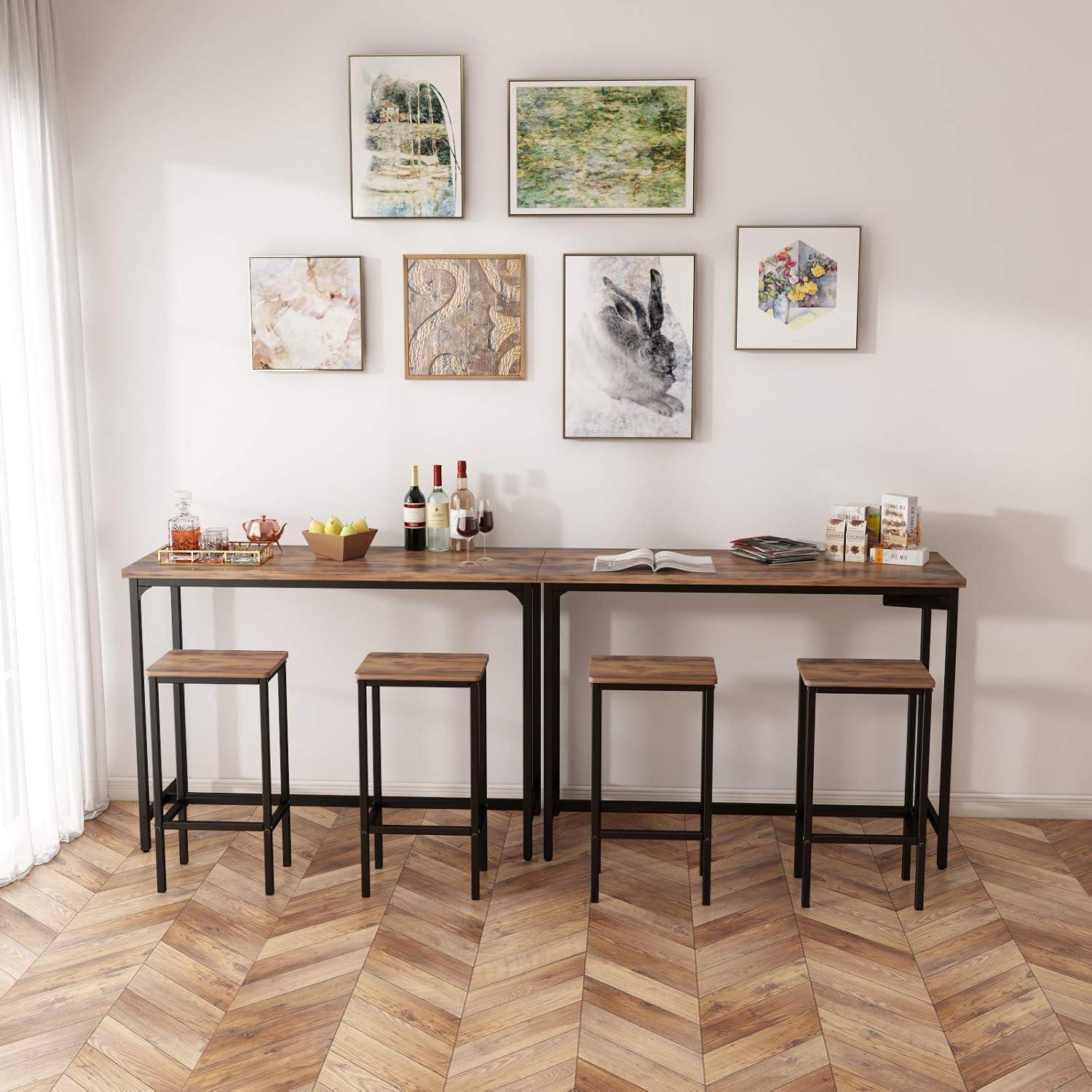 ODK 25.6 Inch Height Industrial Modern Wooden Counter Stool Seat Barstool with Footrest for Kitchen Island, Rustic Brown, Set of 2