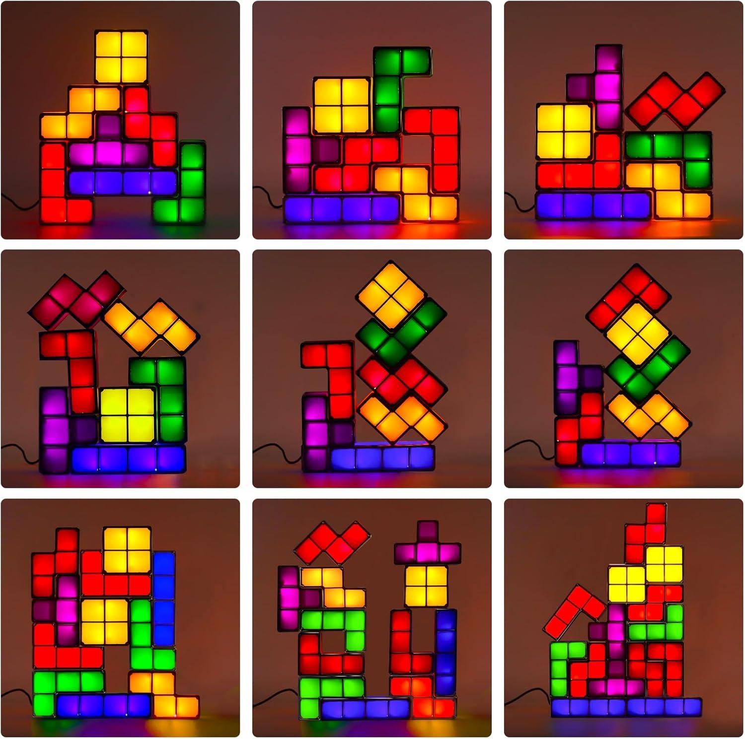 Night Light for Kids, Stackable LED 7 Colors 3D Puzzles Night Light Induction Interlocking Desk Lamp, DIY Tangram Light Blocks Puzzles lamp for Kids Teens Bedroom