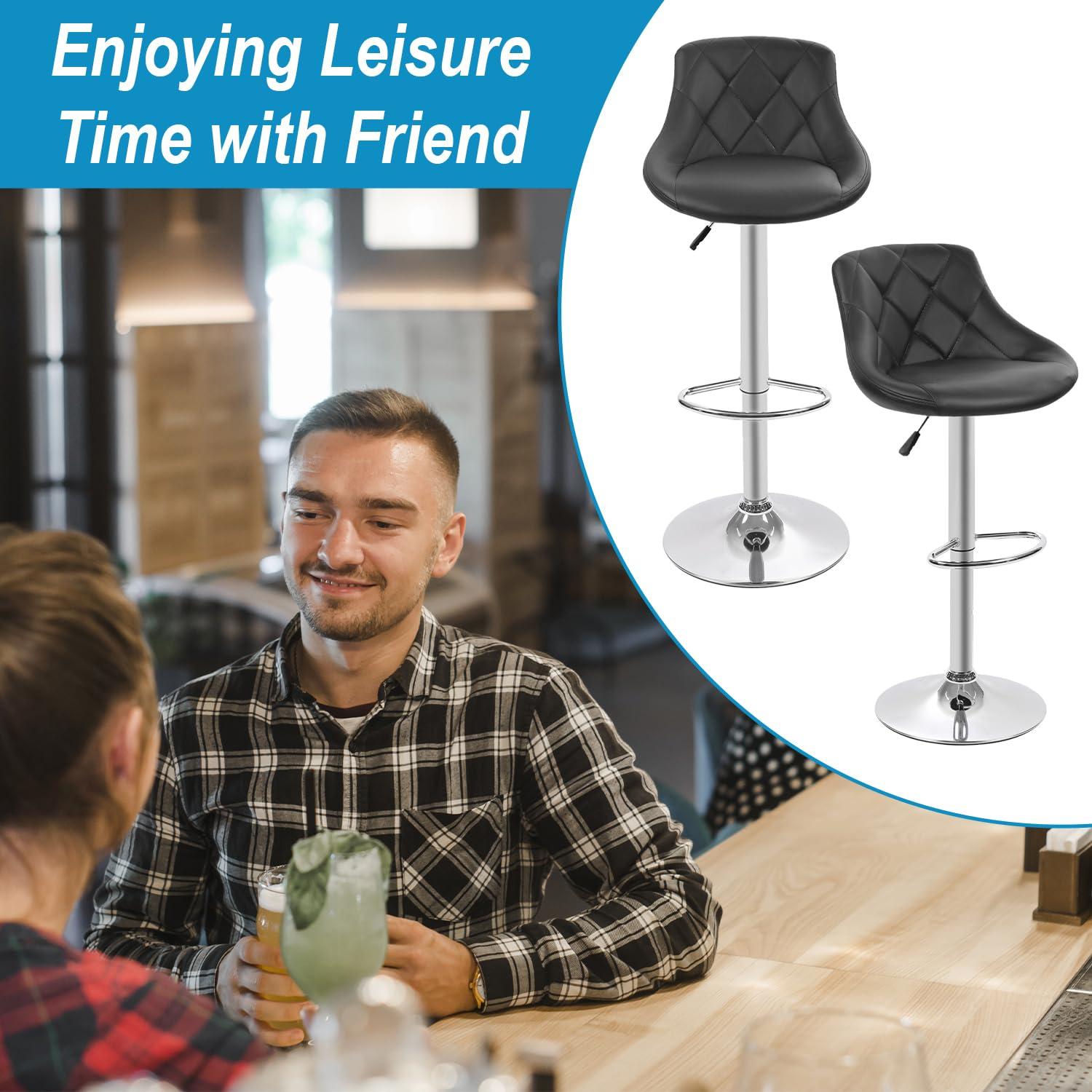 MarketLane Bar Stools Set of 2,Modern PU Leather,Armless with Backrest Swivel Bar Stools,Height Adjustable Swivel Barstool Hydraulic Island Bar Stools Armless Kitchen Counter Bar Chairs,Black