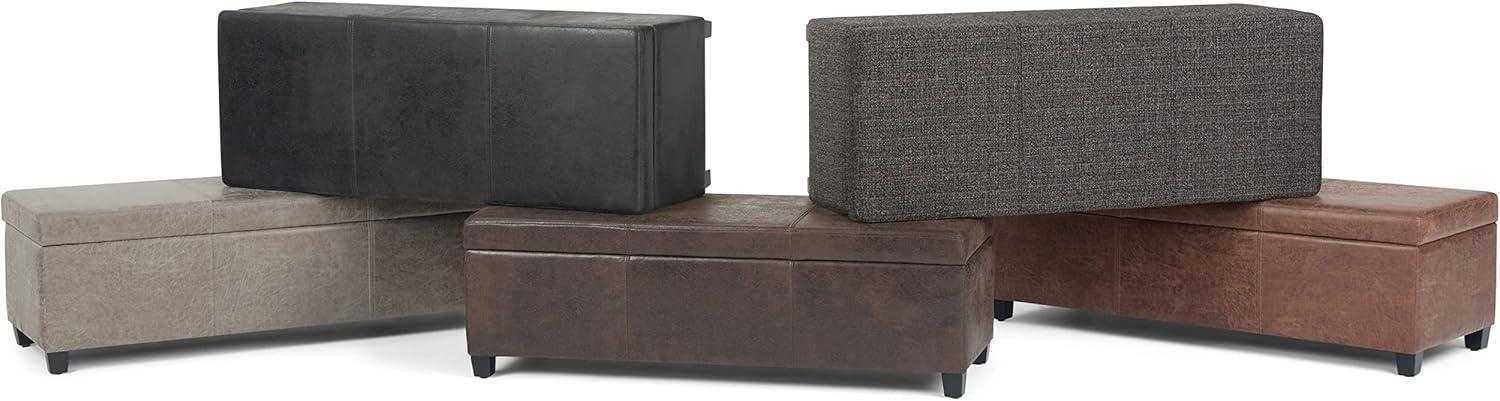 Simpli Home Avalon Storage Ottoman Bench In Distressed Grey Taupe Vegan Faux Leather