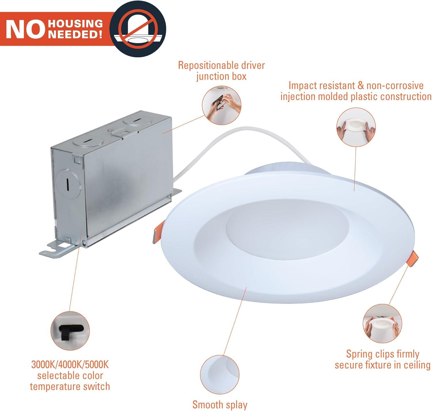 Halo Matte White 6 in. W Plastic LED Canless Recessed Downlight 8.5 W