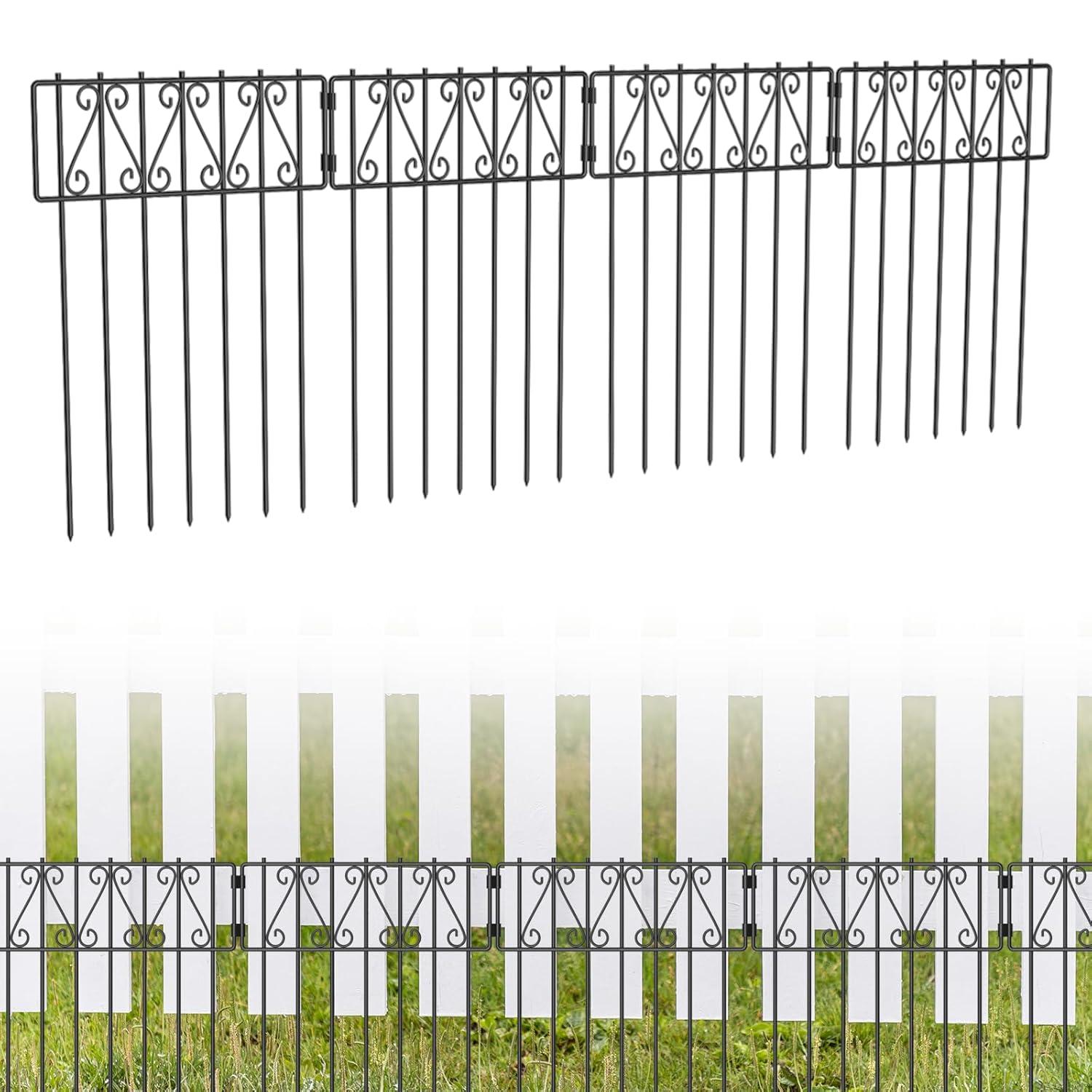 MOOACE 25 Pack Animal Barrier Fence,16.7 in(H) X 26.25 Ft(L) No Dig Decorative Fences, Rustproof Metal Small Fencing Panels, Dog Rabbits Blocker Fence for Outdoor Yard for Ground Stakes