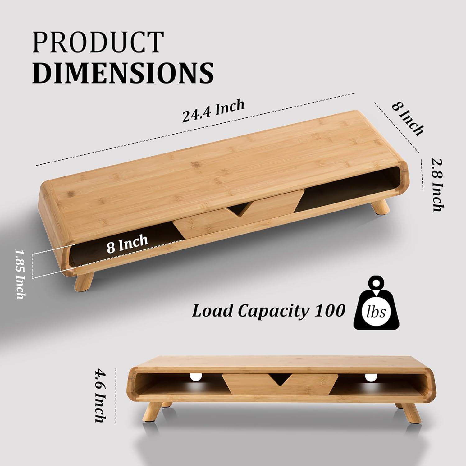 Bamboo Ergonomic Monitor Stand Riser with Drawer