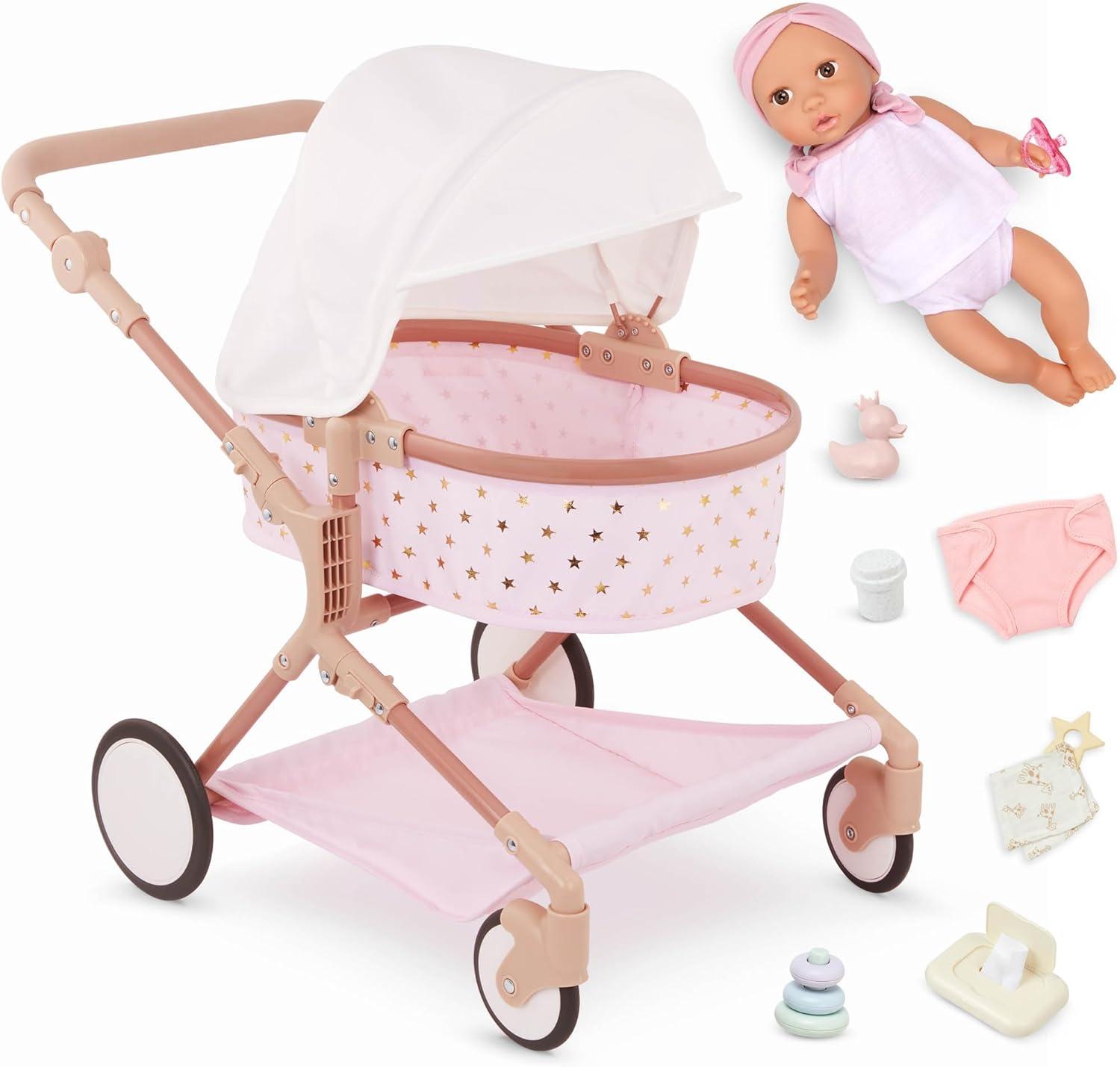 LullaBaby 14" Baby Doll & Double Stroller Accessory Set - Pink & Golden Stars