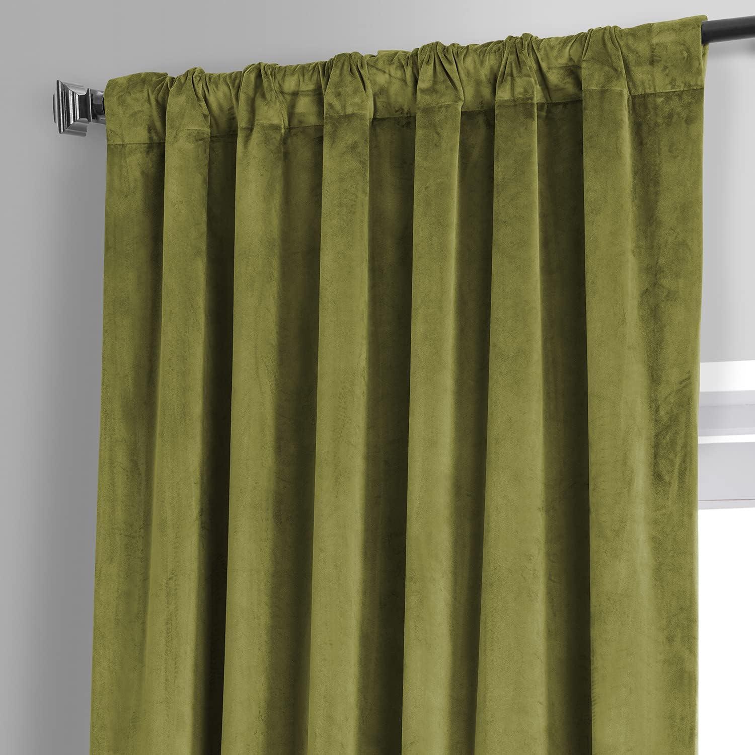 Half Price Drapes Signature Jalapeno Green Plush Velvet Hotel Blackout Curtains(1 Panel),50W X 84L