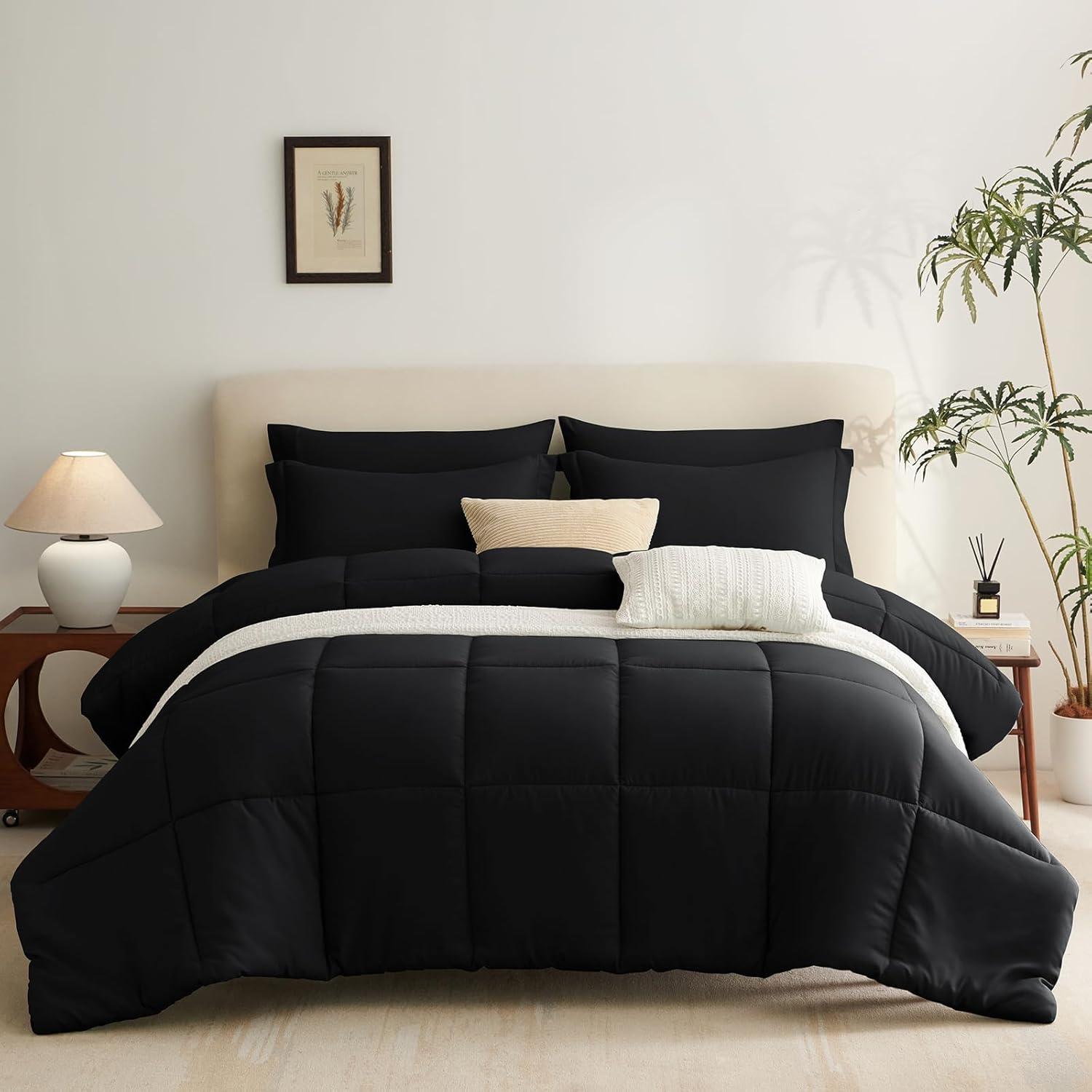 Black Microfiber Queen Down Alternative Bed in a Bag Set