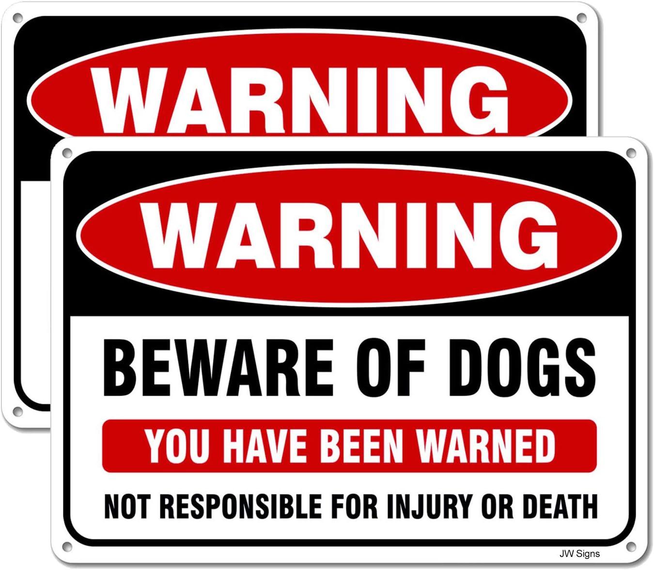 2Pack Beware of Dog Sign, You Have Been Warned No Responsible for Injury or Death - Indoor/Outdoor Fence Use - Metal Aluminum Rust Free | 7" x 9.8" Pre-Drilled Holes, Fade Resistant, Weatherproof